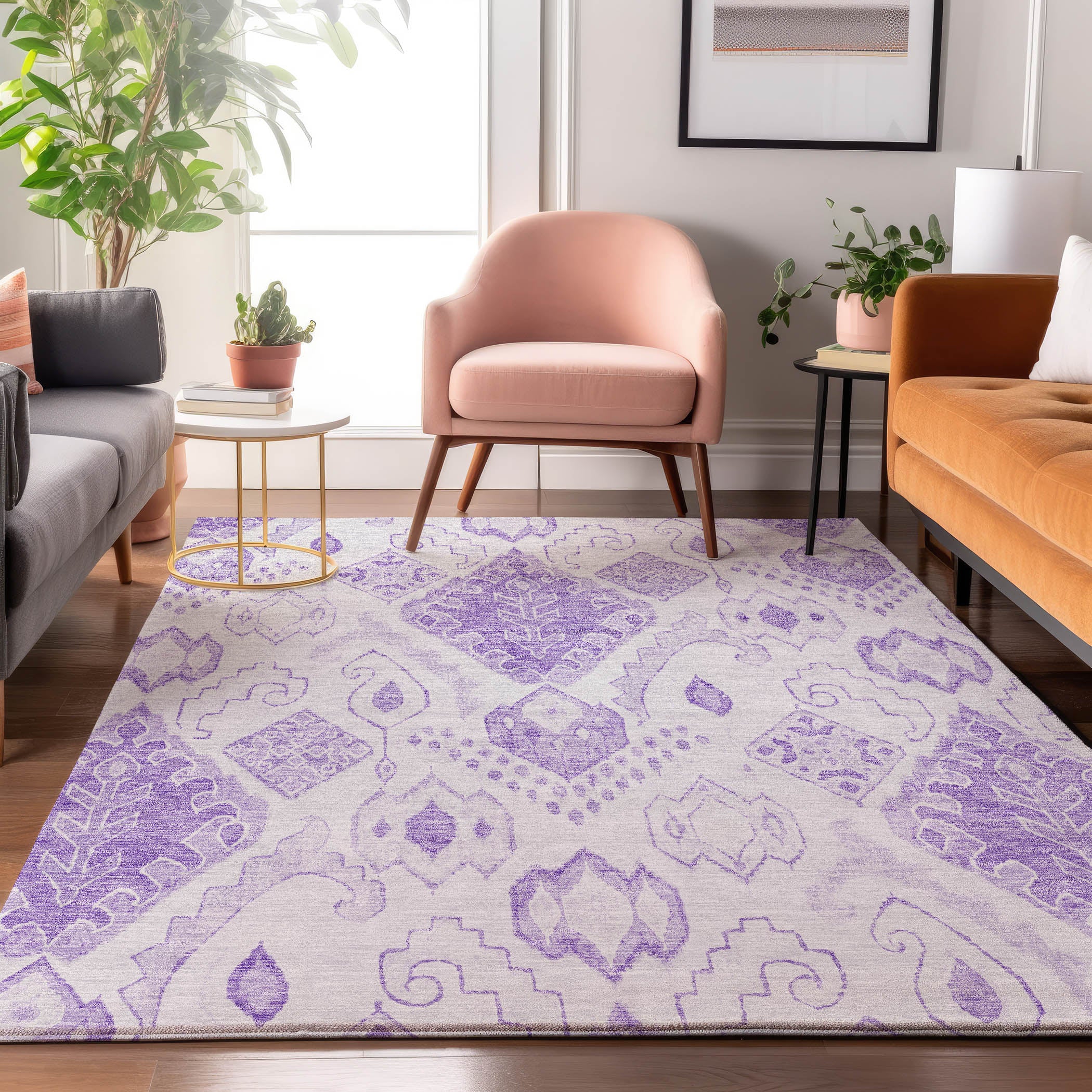 Bangkok Machine Washable Transitional Purple Rug 2'6" x 3'10" #shape_Rectangle