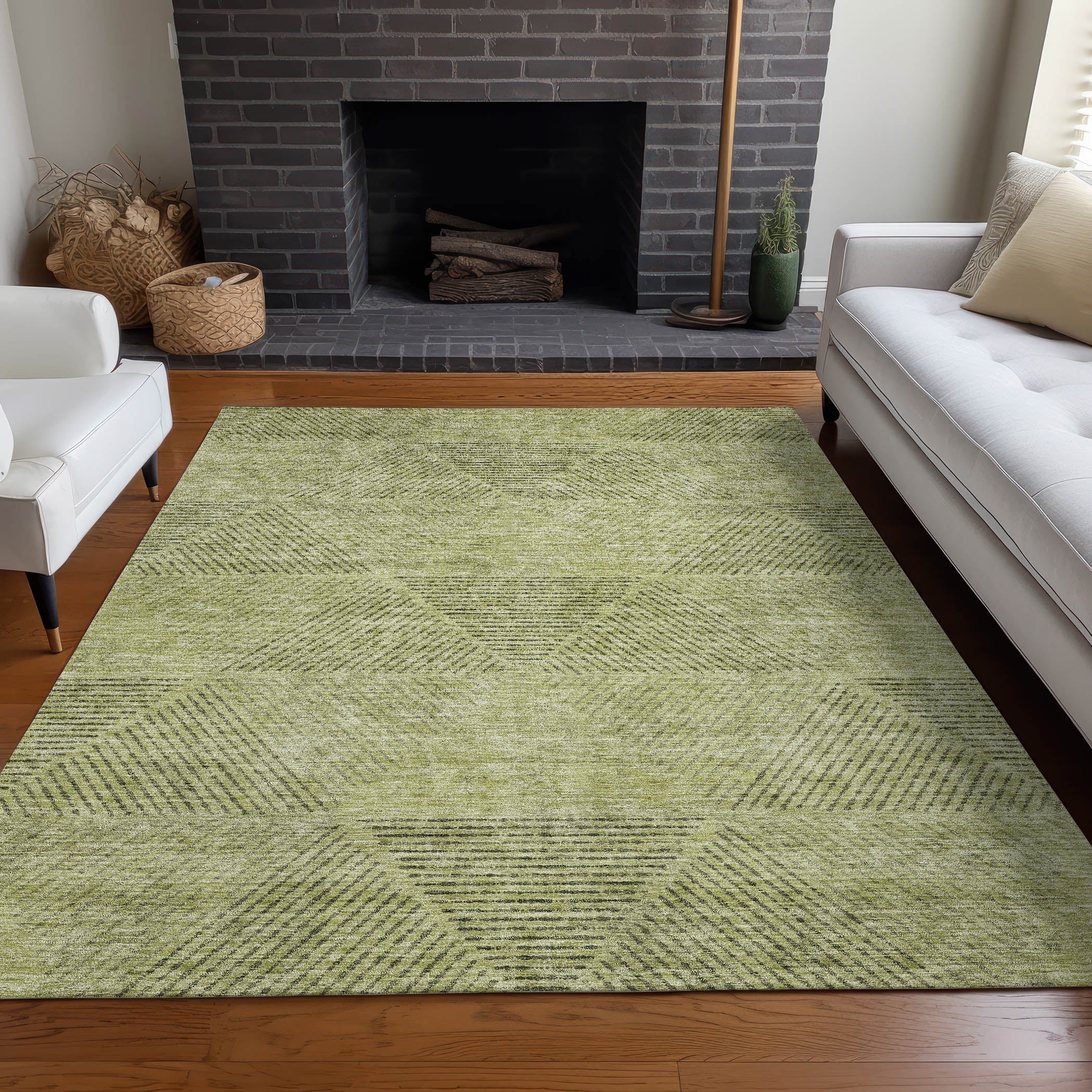 Colombo Machine Washable Transitional Aloe Green Rug 2'6" x 3'10" #shape_Rectangle