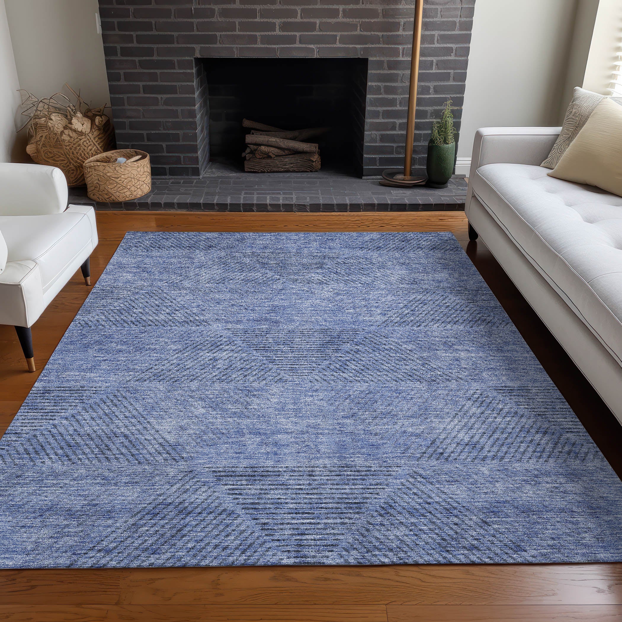 Colombo Machine Washable Transitional Blue Rug 2'6" x 3'10" #shape_Rectangle