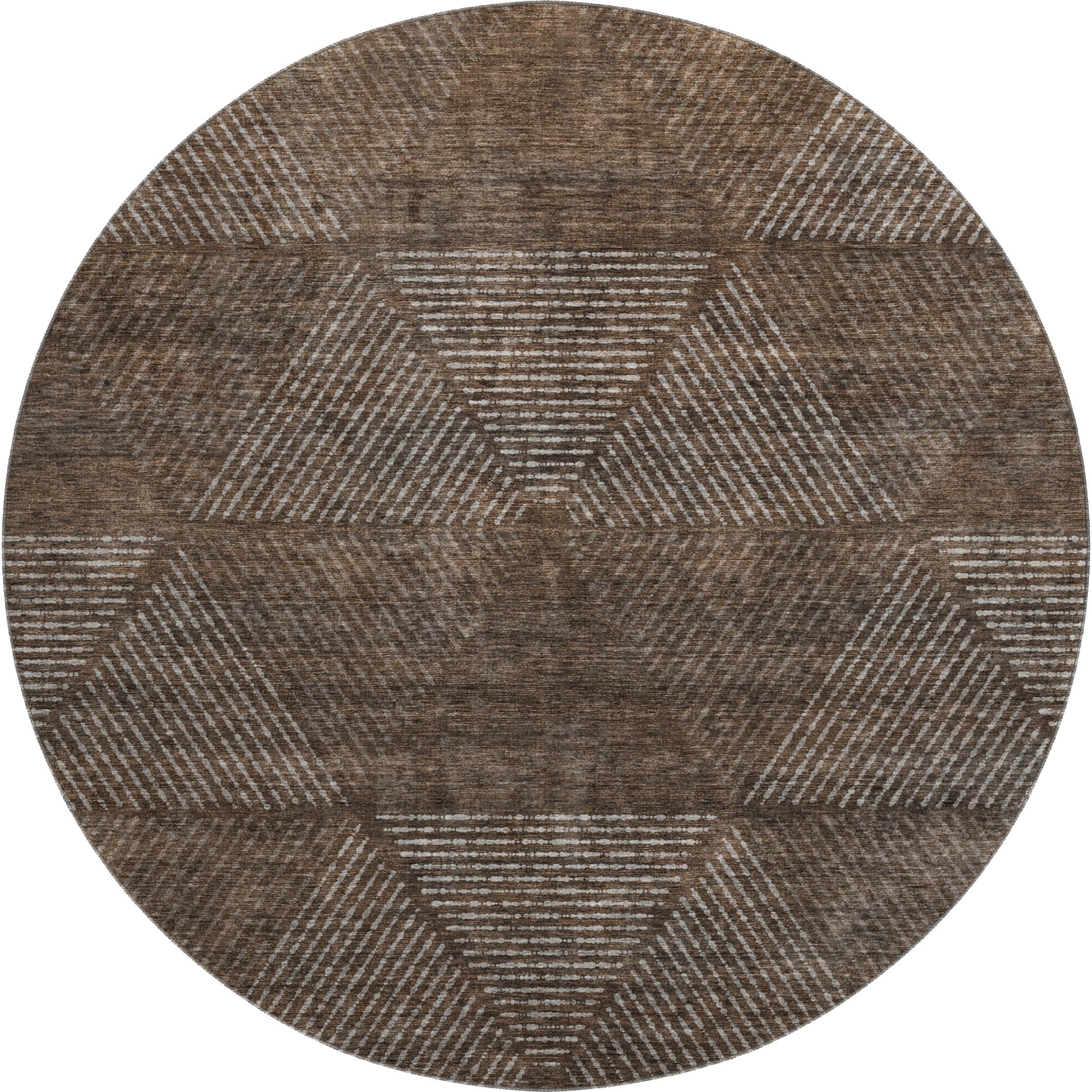 Colombo Machine Washable Transitional Brown Rug 8' x 8' #shape_Round