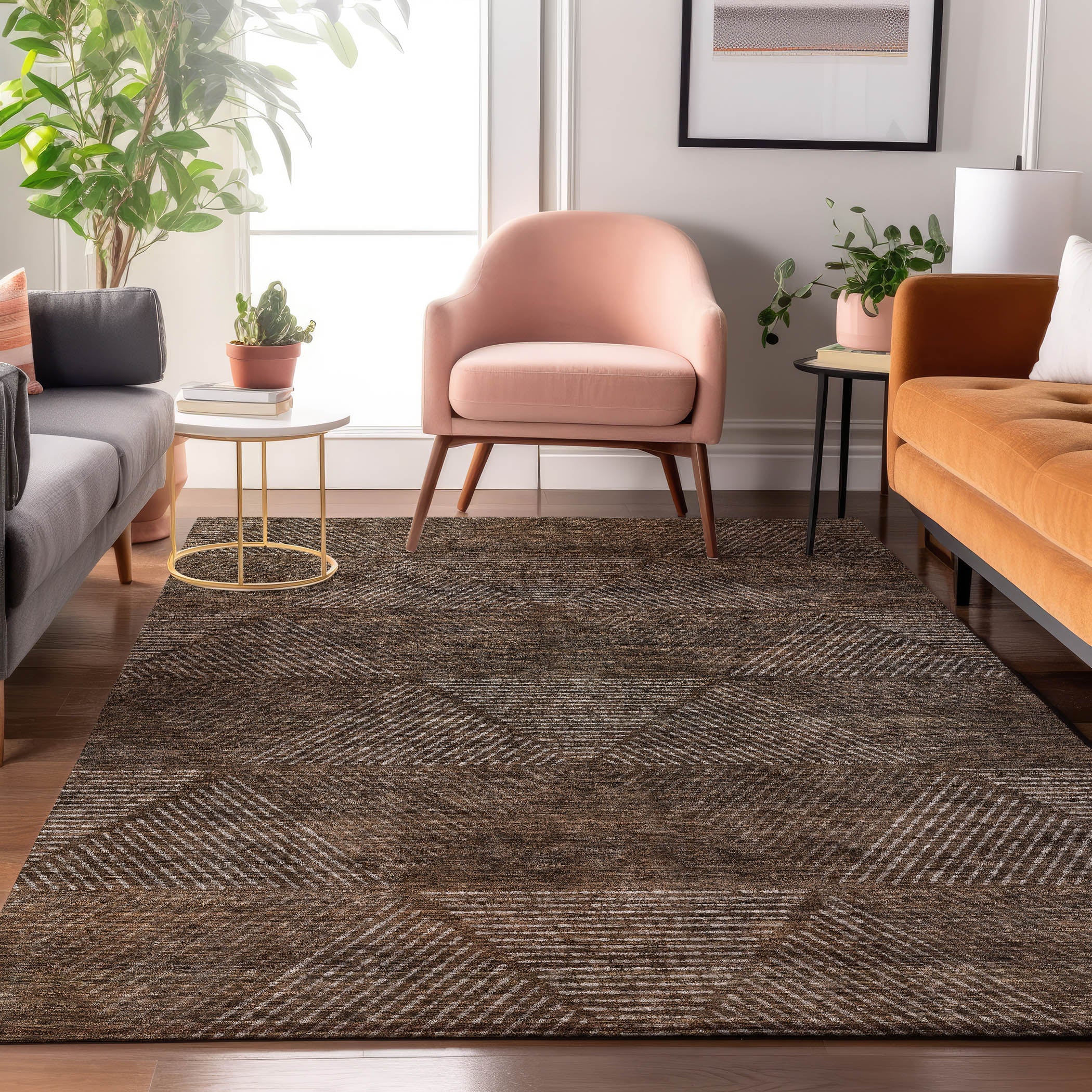 Colombo Machine Washable Transitional Brown Rug 2'6" x 3'10" #shape_Rectangle
