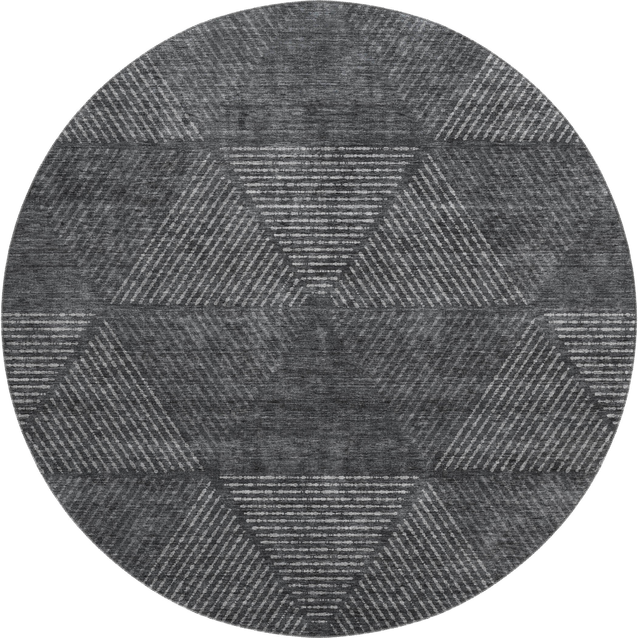 Colombo Machine Washable Transitional Charcoal Gray Rug 8' x 8' #shape_Round