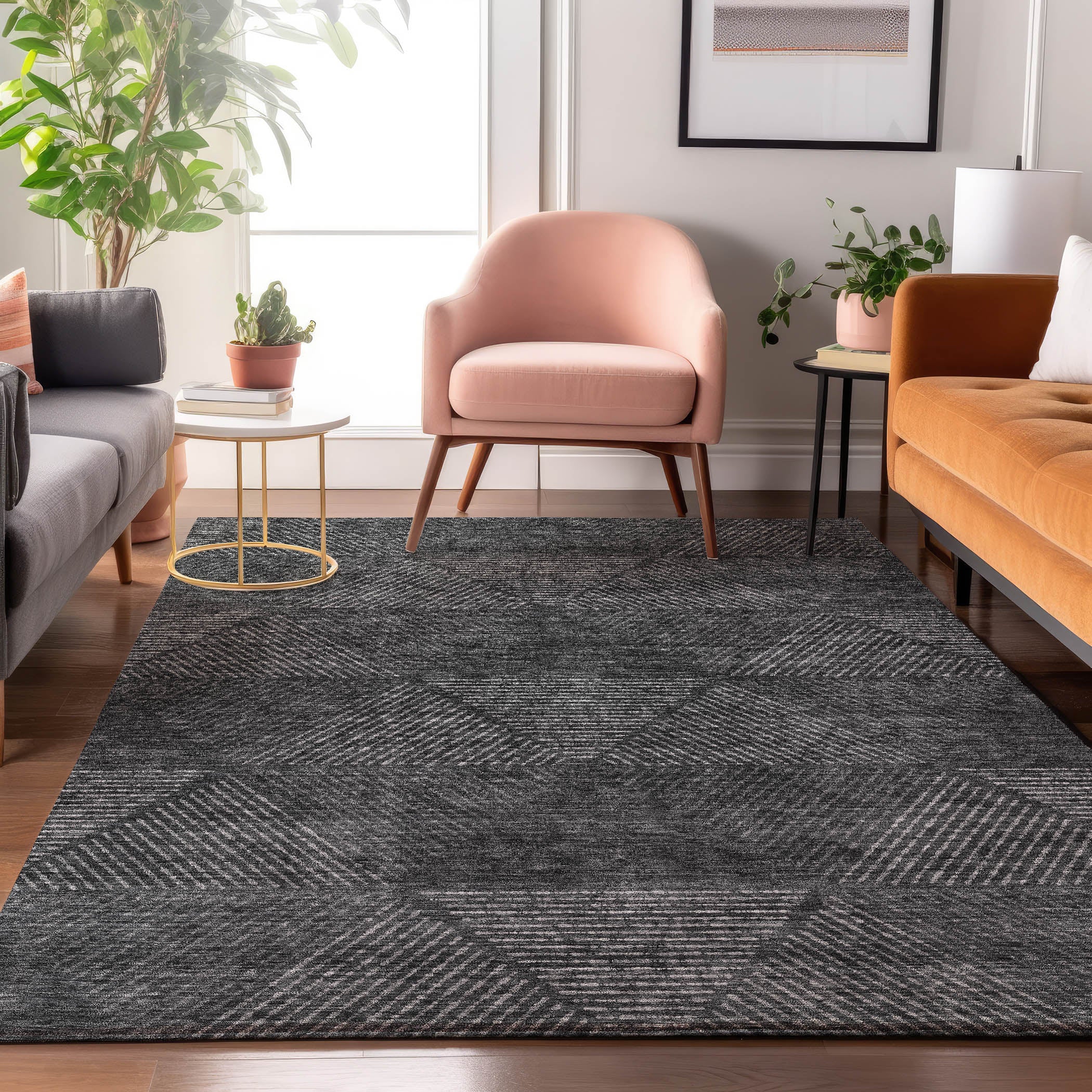 Colombo Machine Washable Transitional Charcoal Gray Rug 2'6" x 3'10" #shape_Rectangle