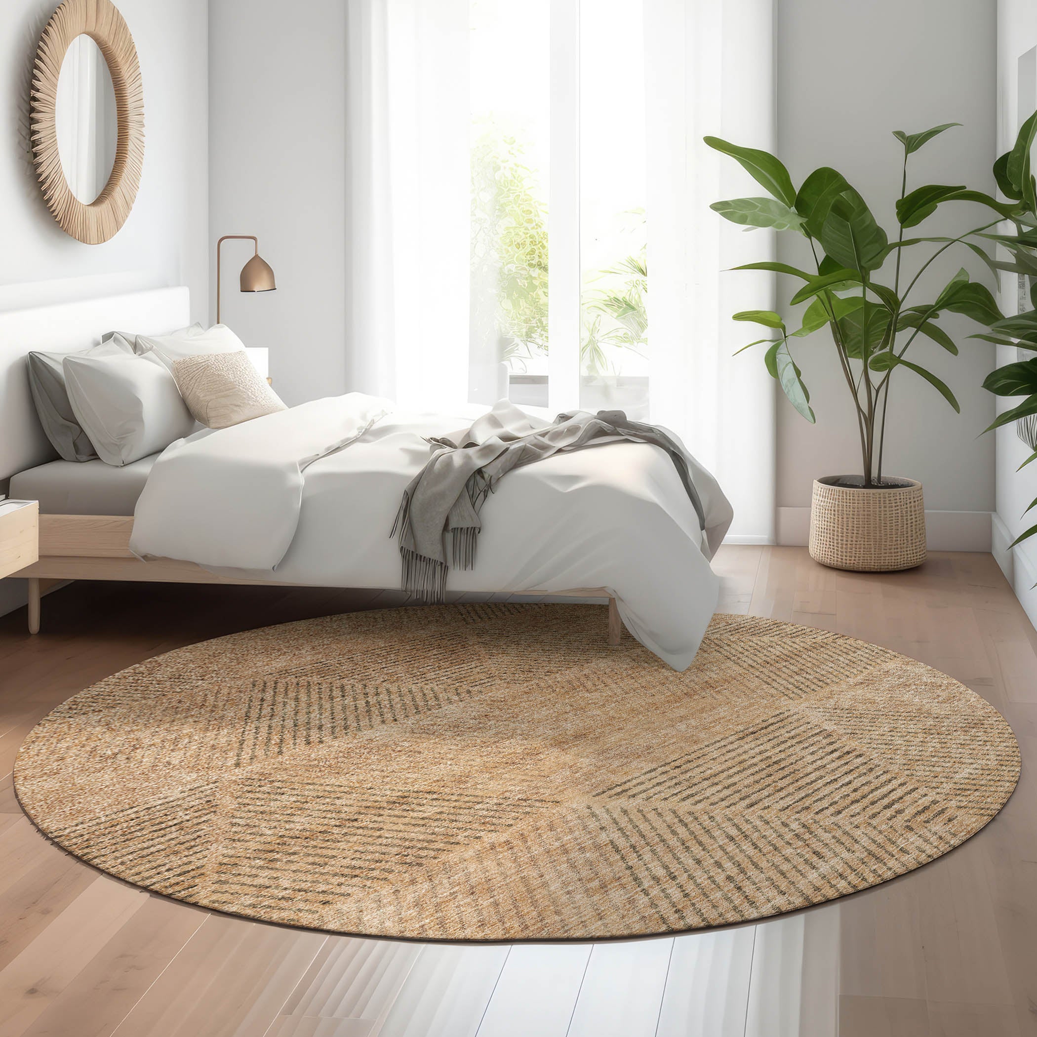 Colombo Machine Washable Transitional Copper Orange Rug 8' x 8' #shape_Round