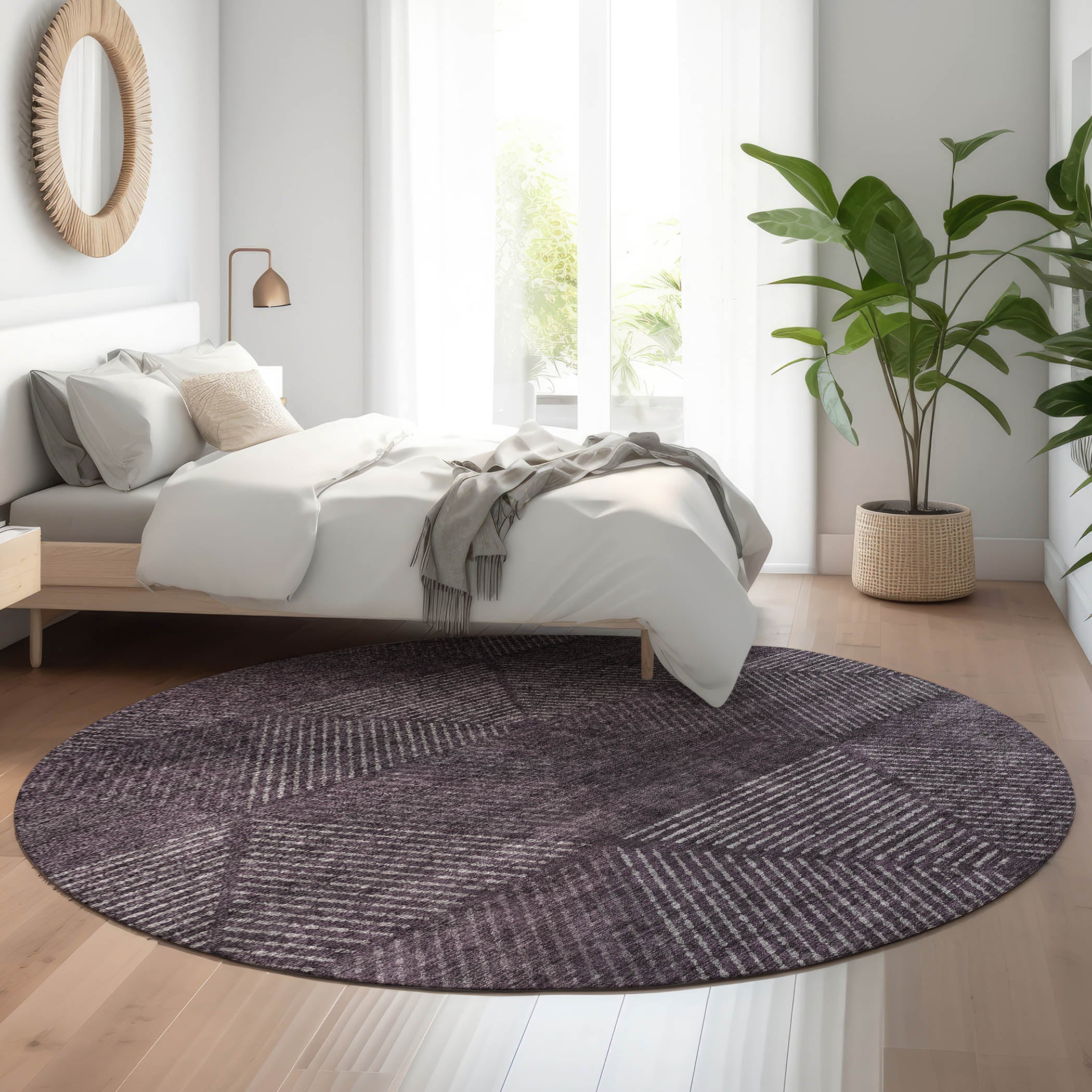 Colombo Machine Washable Transitional Eggplant Purple Rug 8' x 8' #shape_Round