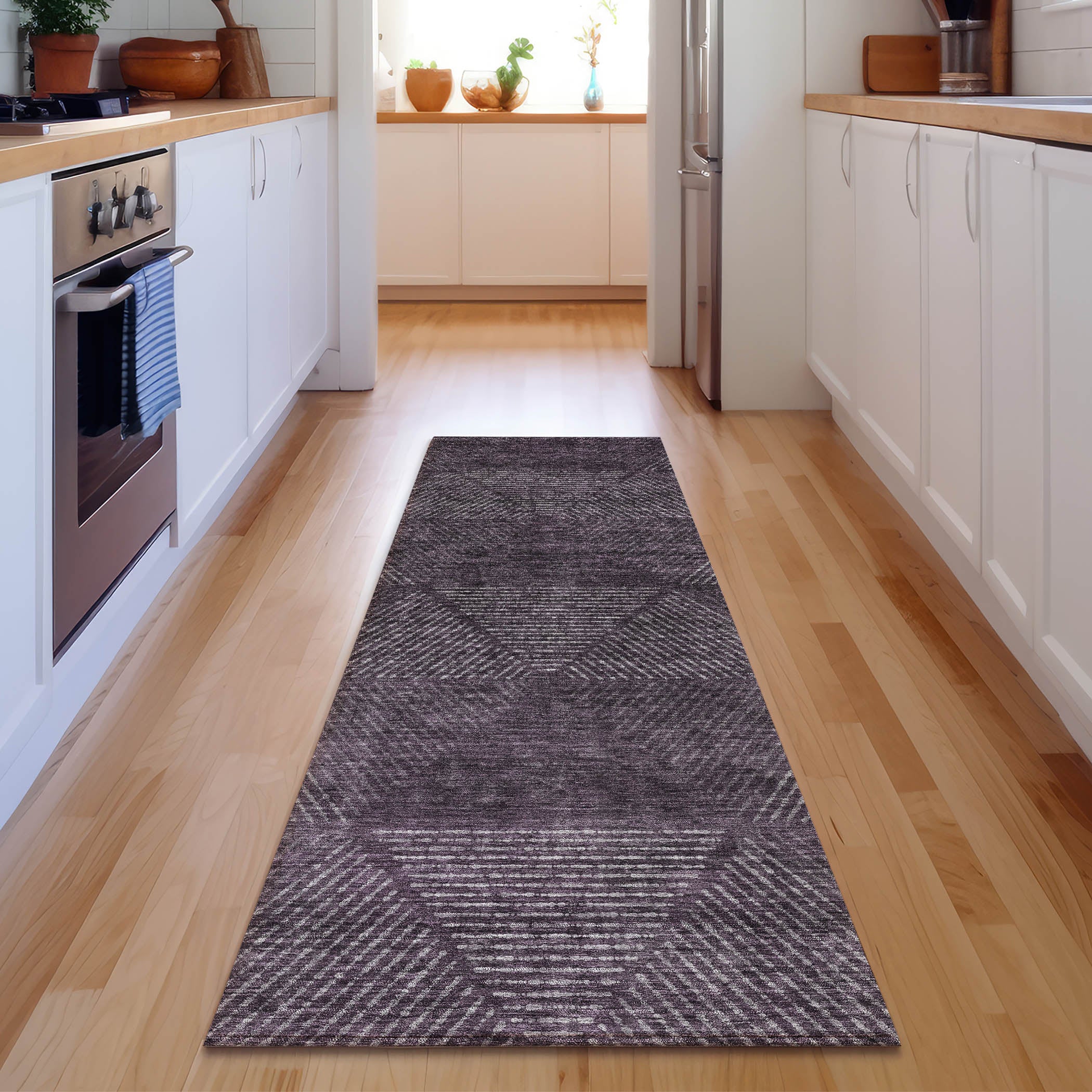 Colombo Machine Washable Transitional Eggplant Purple Rug 2'3" x 7'6" #shape_Runner