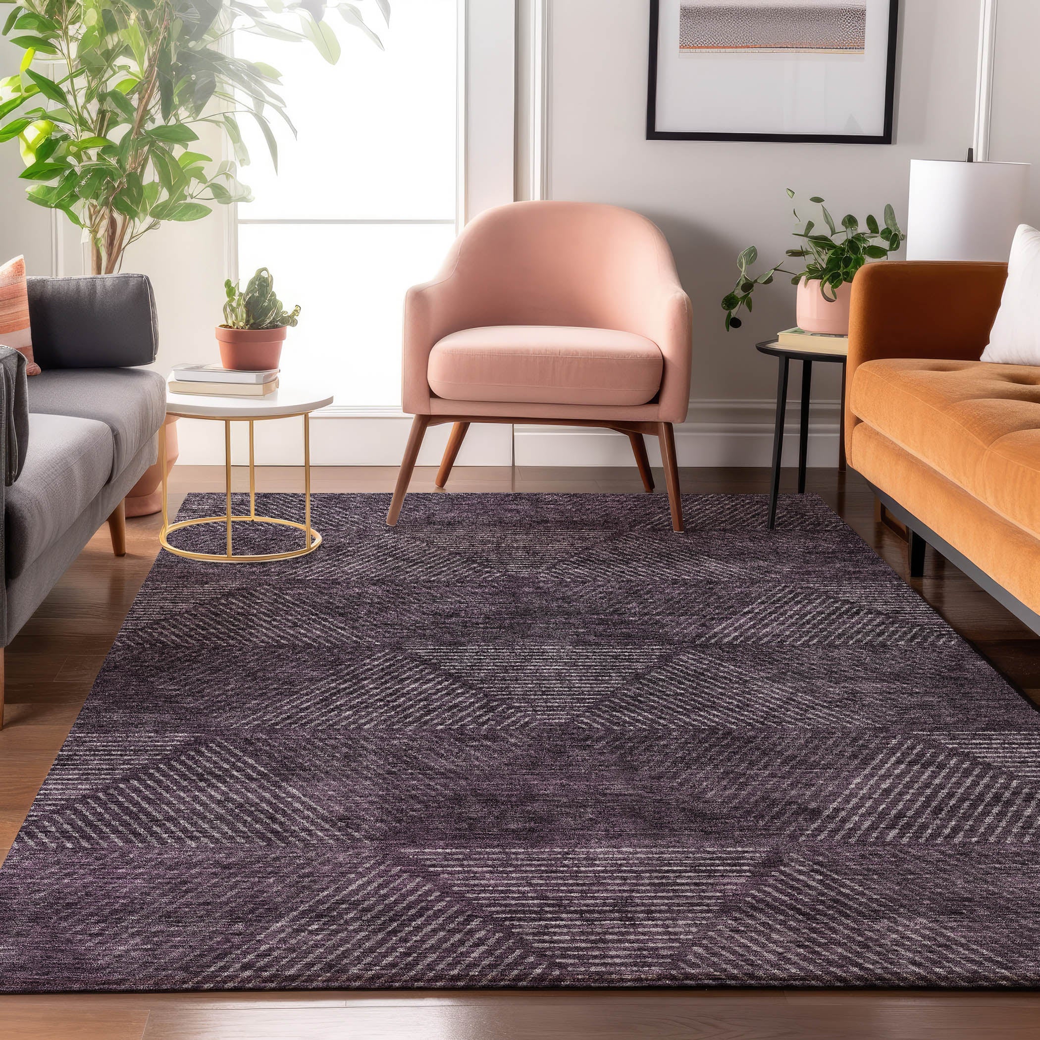 Colombo Machine Washable Transitional Eggplant Purple Rug 2'6" x 3'10" #shape_Rectangle