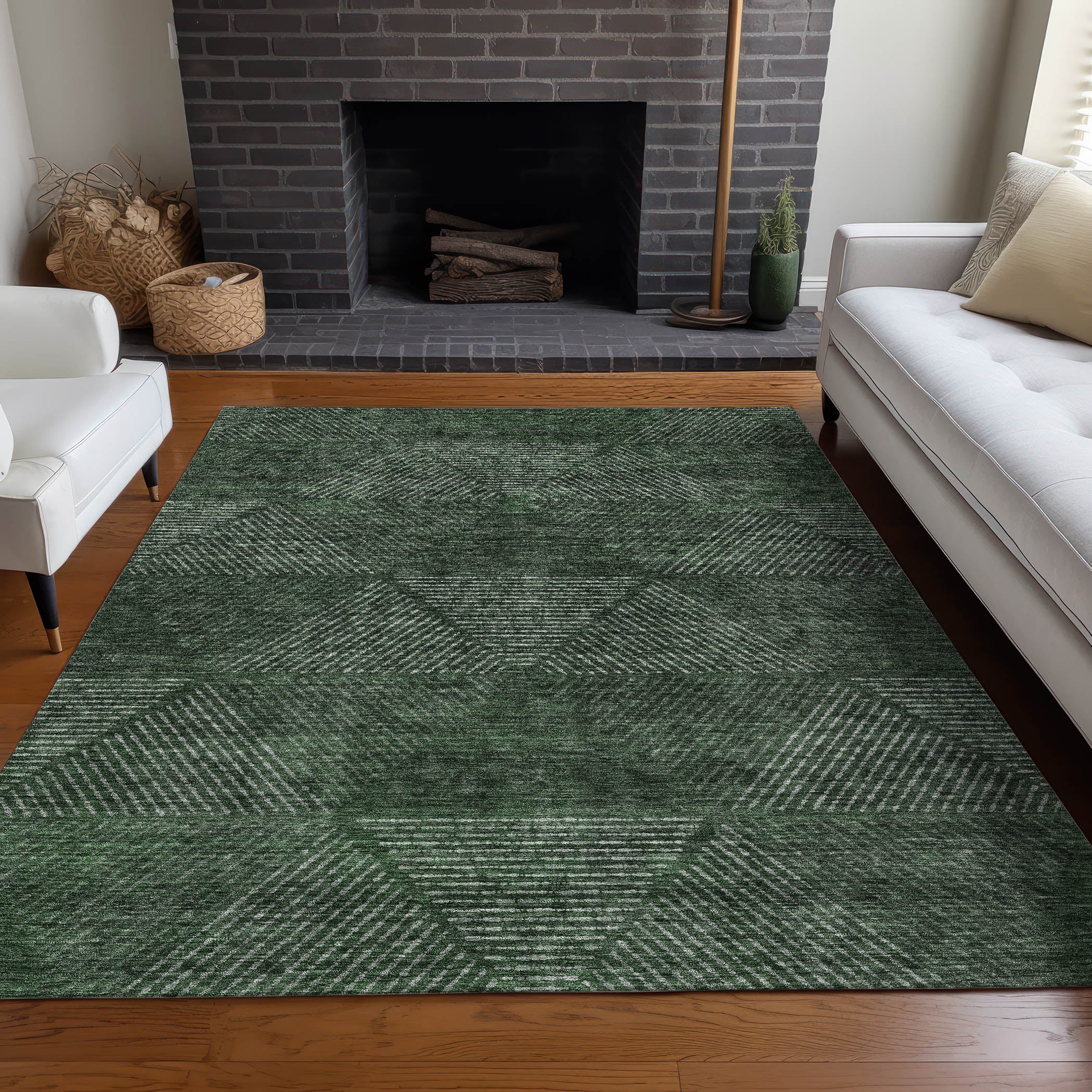Colombo Machine Washable Transitional Fern Green Rug 2'6" x 3'10" #shape_Rectangle