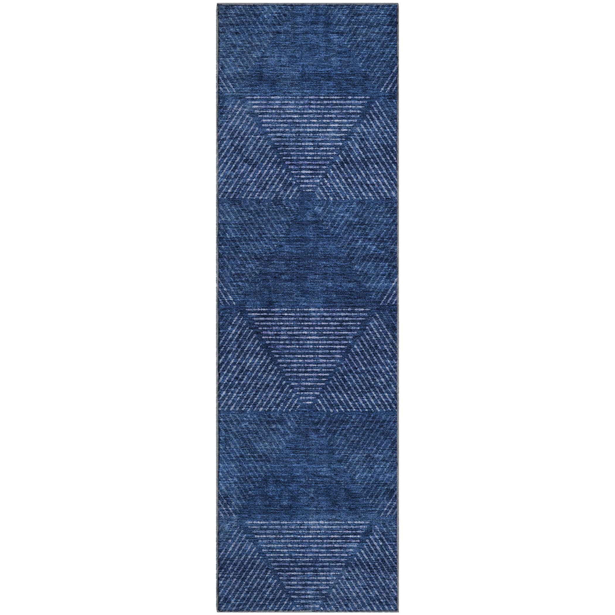 Colombo Machine Washable Transitional Navy Blue Rug 2'3" x 7'6" #shape_Runner