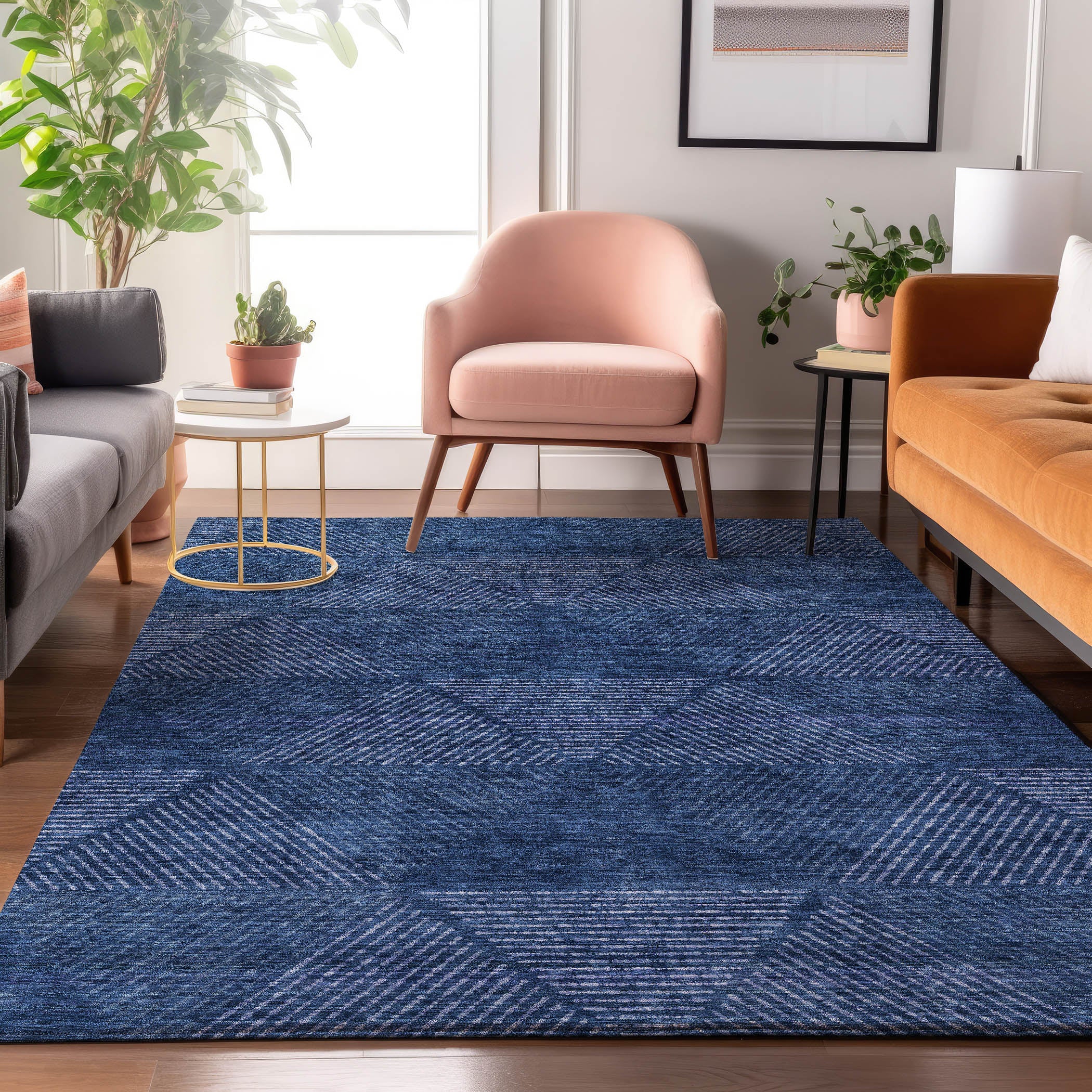 Colombo Machine Washable Transitional Navy Blue Rug 2'6" x 3'10" #shape_Rectangle