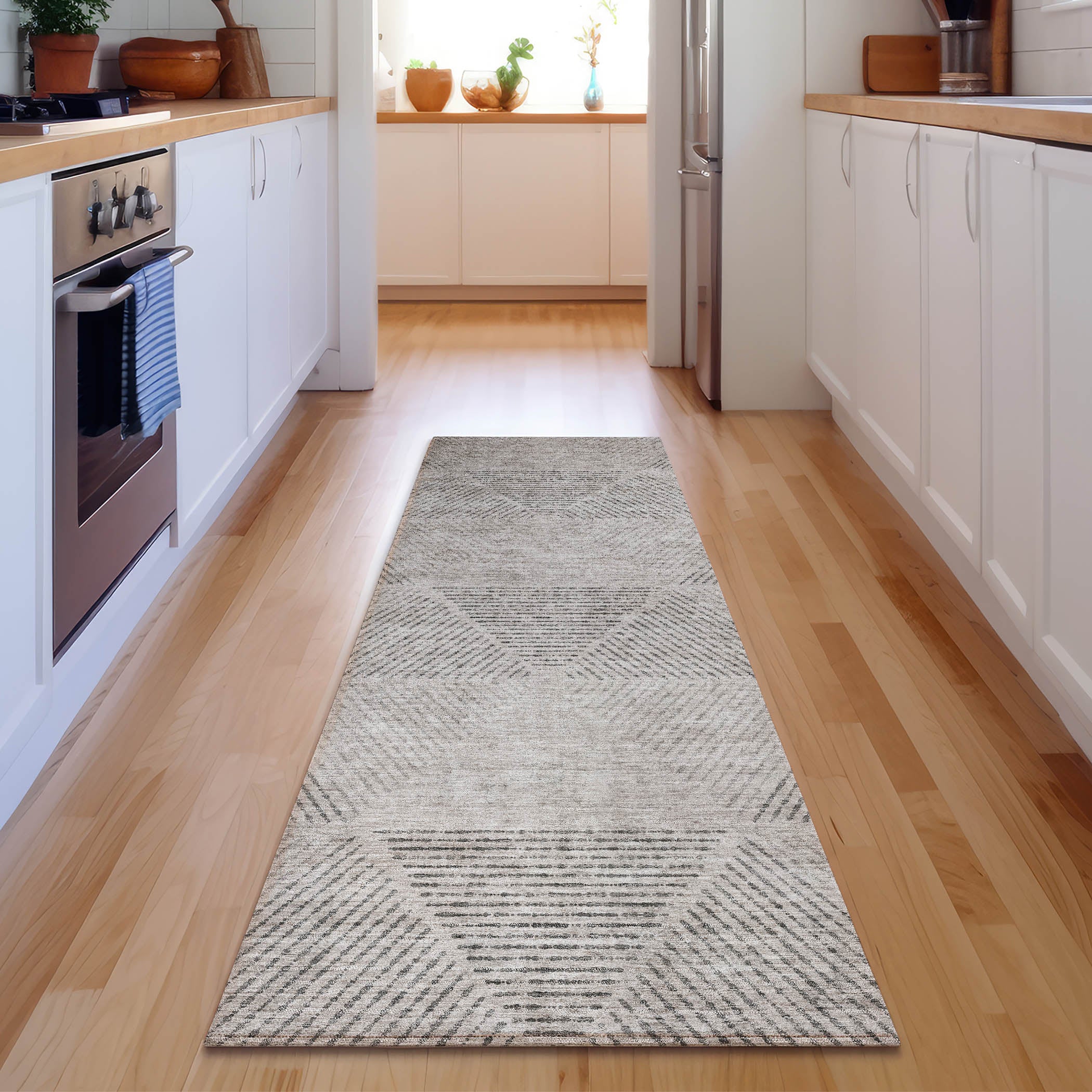Colombo Machine Washable Transitional Taupe Brown Rug 2'3" x 7'6" #shape_Runner