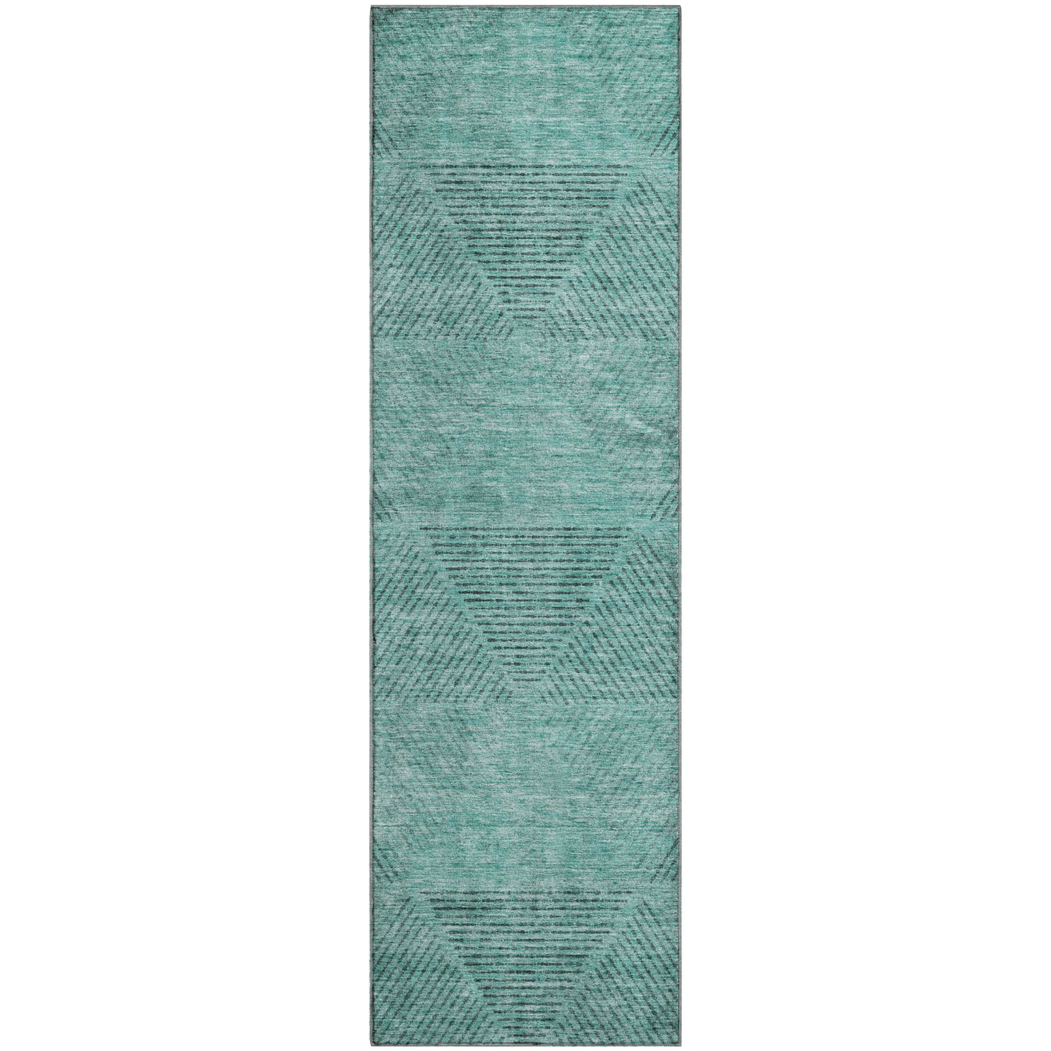 Colombo Machine Washable Transitional Teal Rug 2'3" x 7'6" #shape_Runner