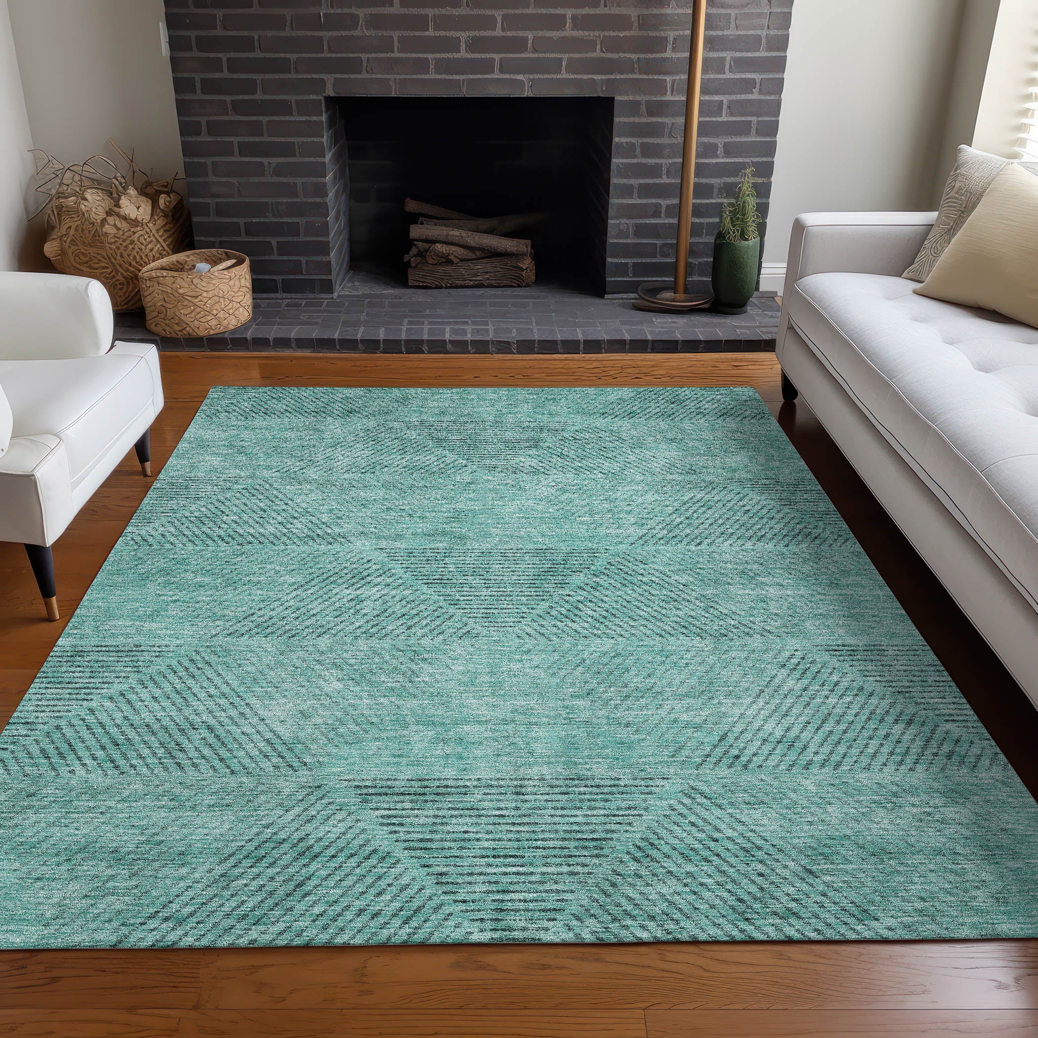 Colombo Machine Washable Transitional Teal Rug 2'6" x 3'10" #shape_Rectangle