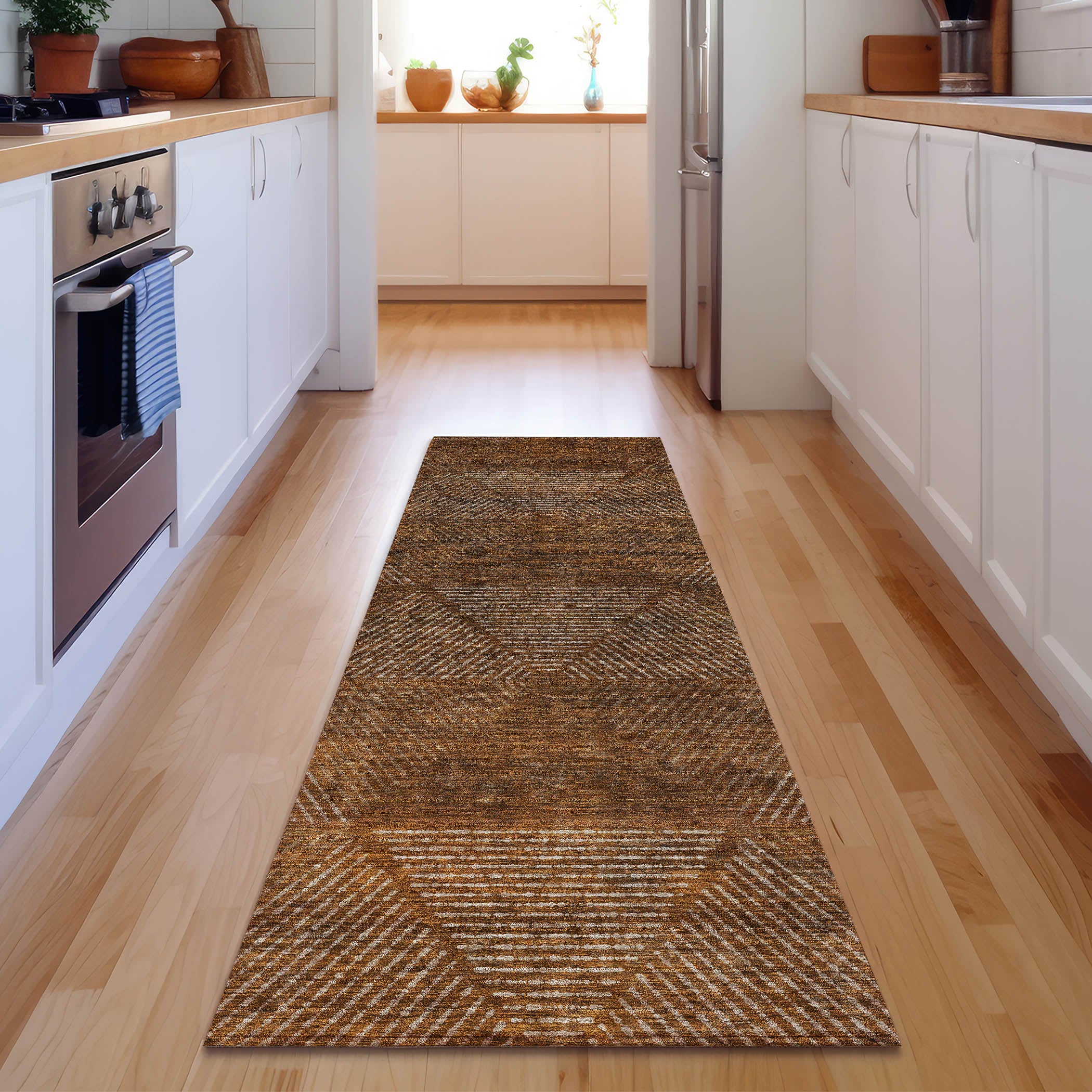 Colombo Machine Washable Transitional Terracotta Orange Rug 2'3" x 7'6" #shape_Runner