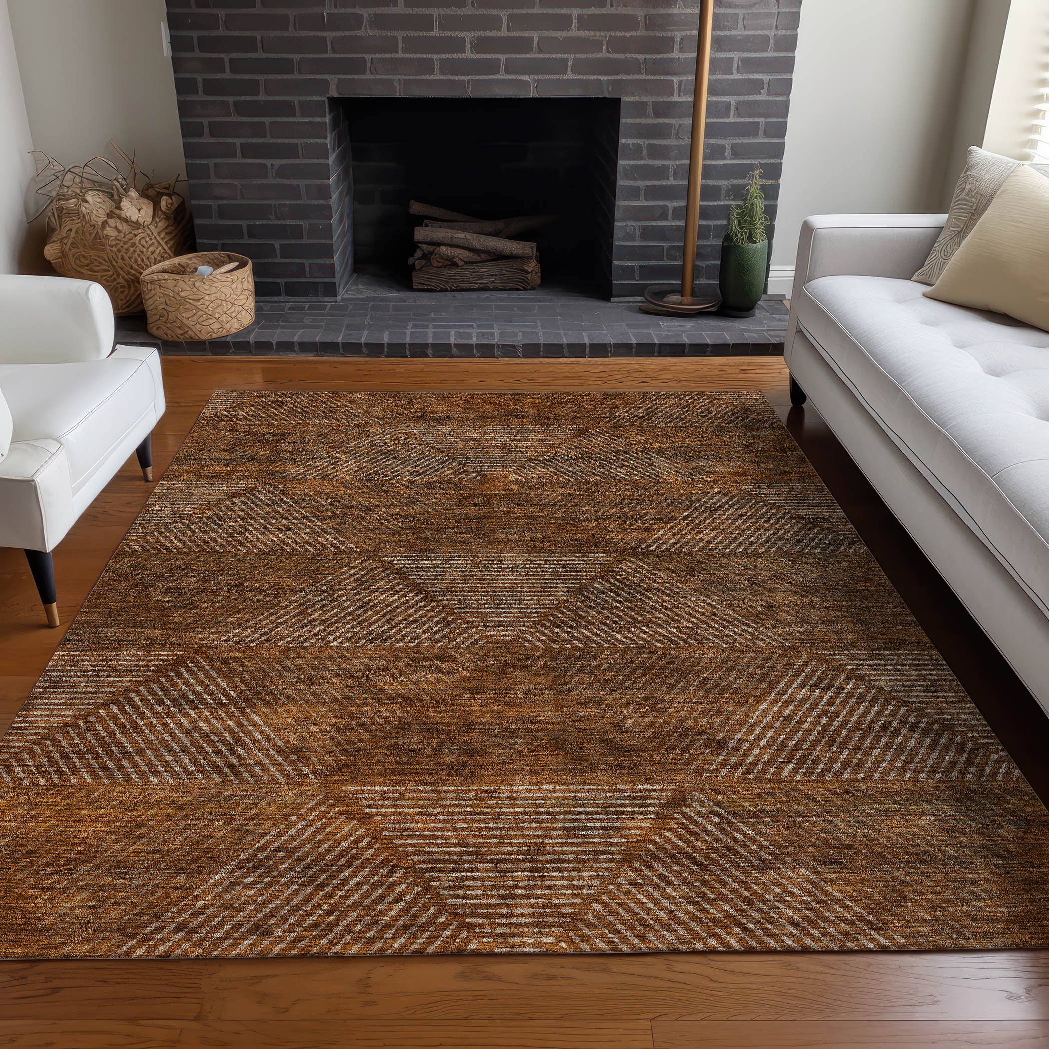 Colombo Machine Washable Transitional Terracotta Orange Rug 2'6" x 3'10" #shape_Rectangle
