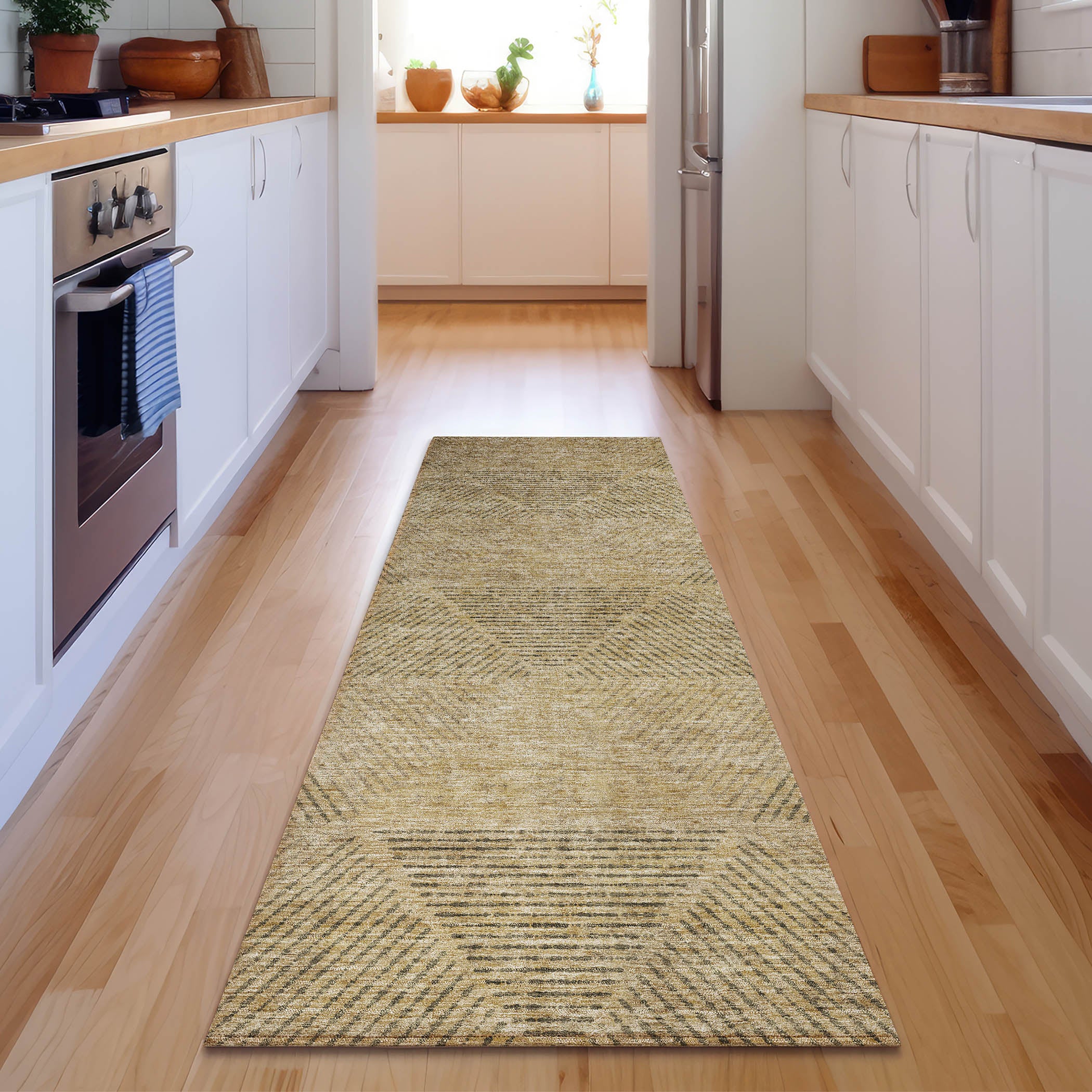 Colombo Machine Washable Transitional Wheat Gold Rug 2'3" x 7'6" #shape_Runner