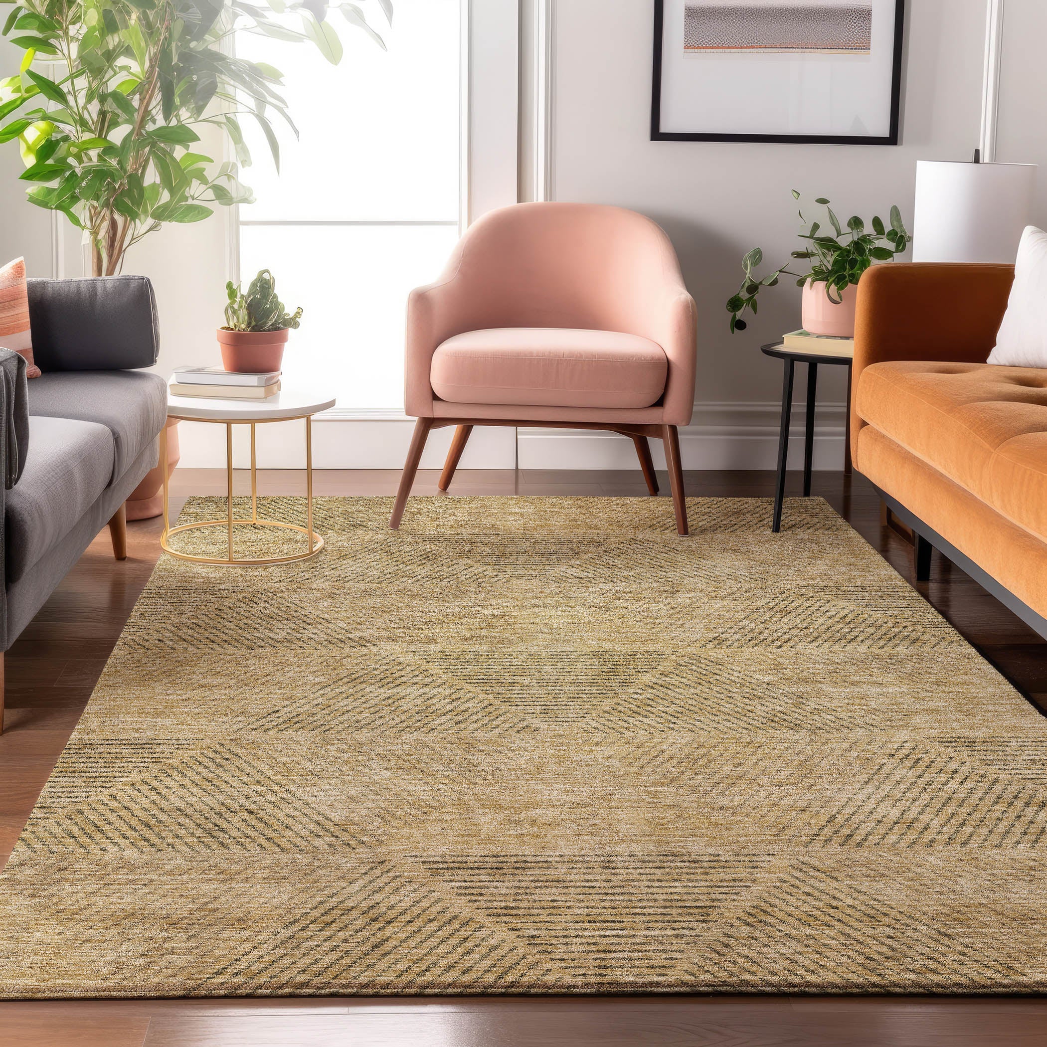 Colombo Machine Washable Transitional Wheat Gold Rug 2'6" x 3'10" #shape_Rectangle
