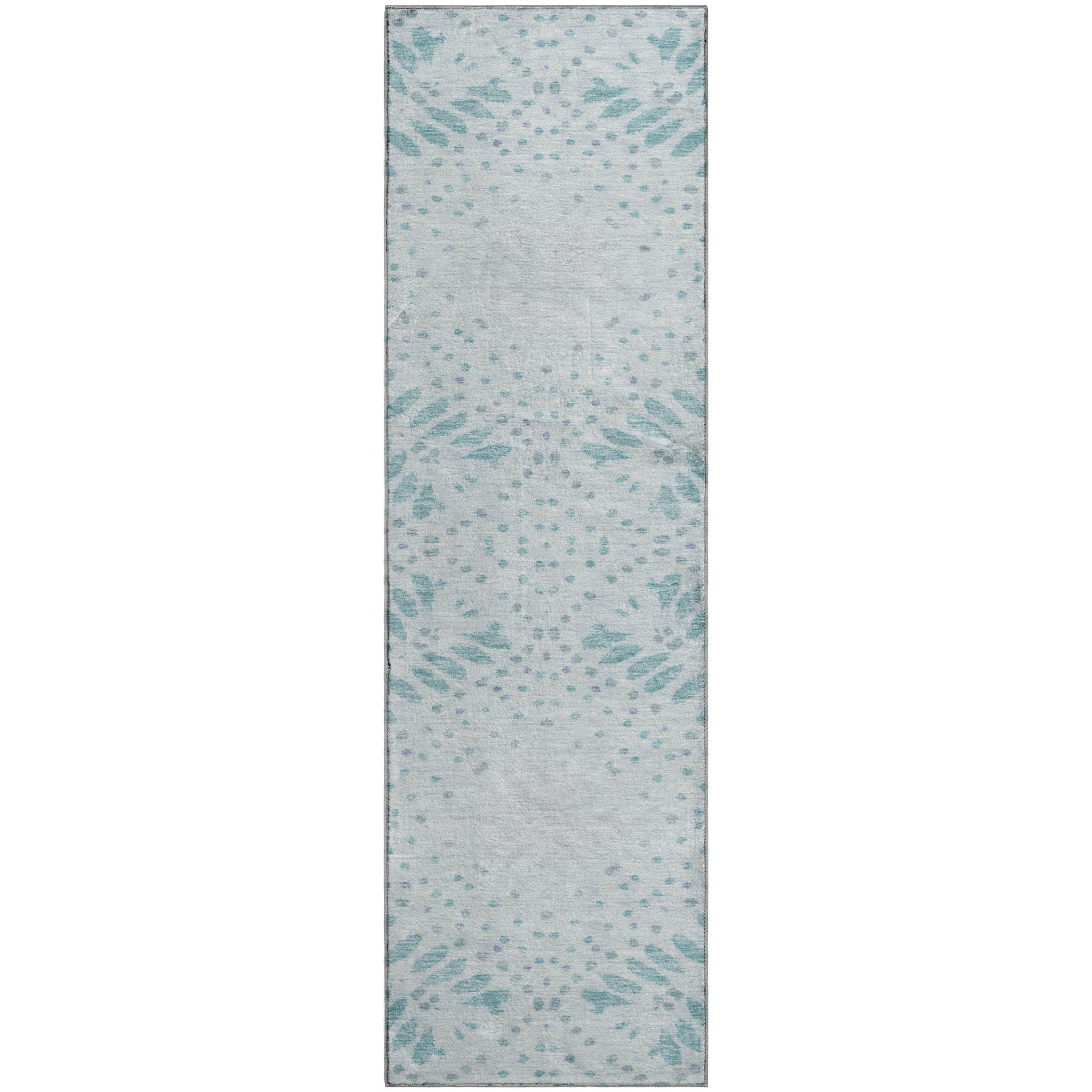 Reykjavik Machine Washable Transitional Teal Rug 2'3" x 7'6" #shape_Runner
