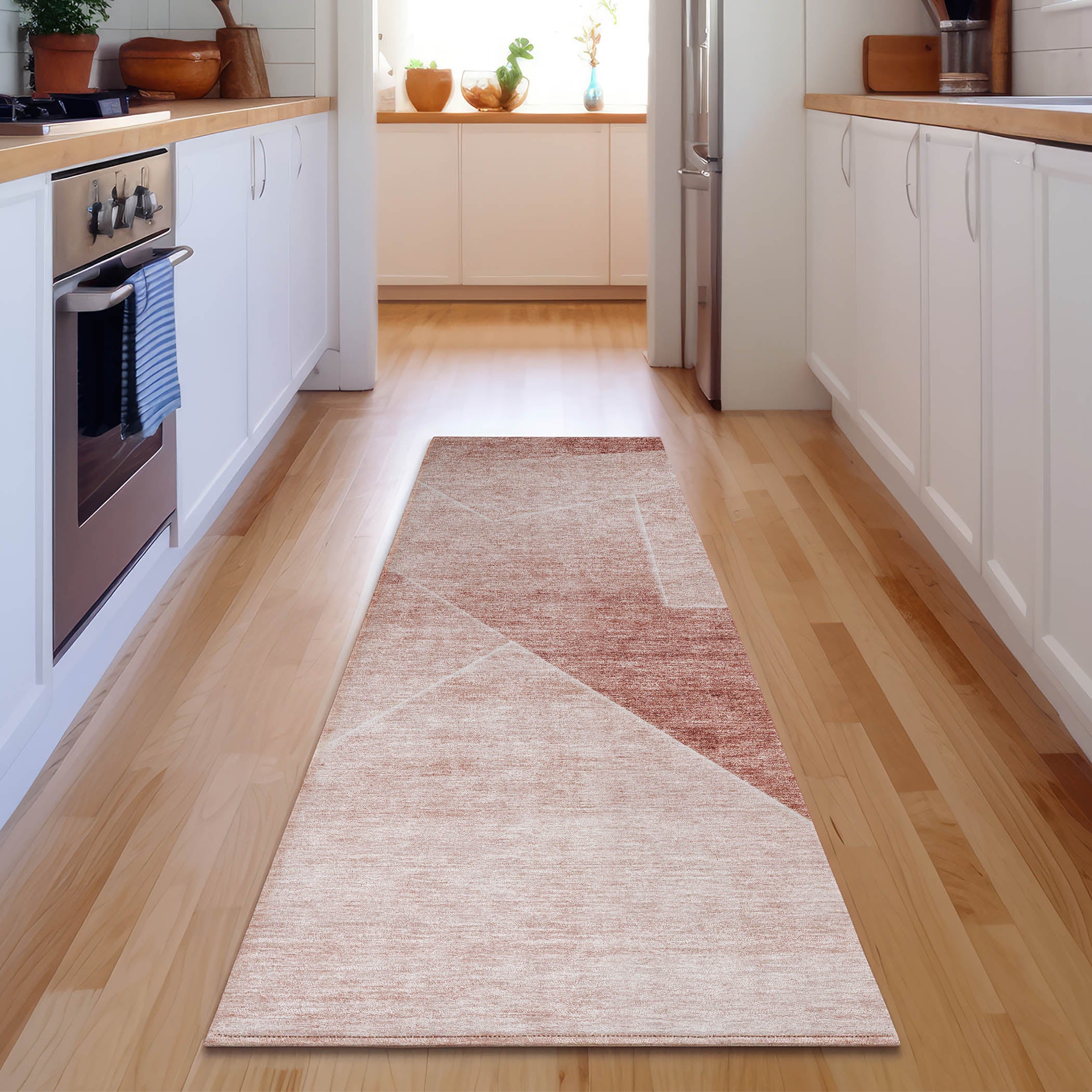 Bogota Machine Washable Transitional Salmon Orange Rug 2'3" x 7'6" #shape_Runner