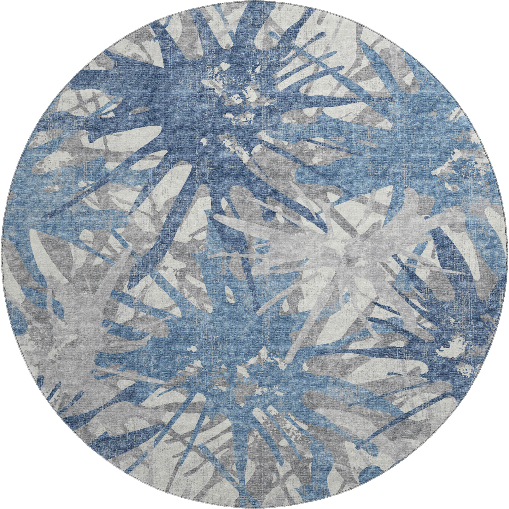 Lisbon Machine Washable Transitional Blue Rug 8' x 8' #shape_Round