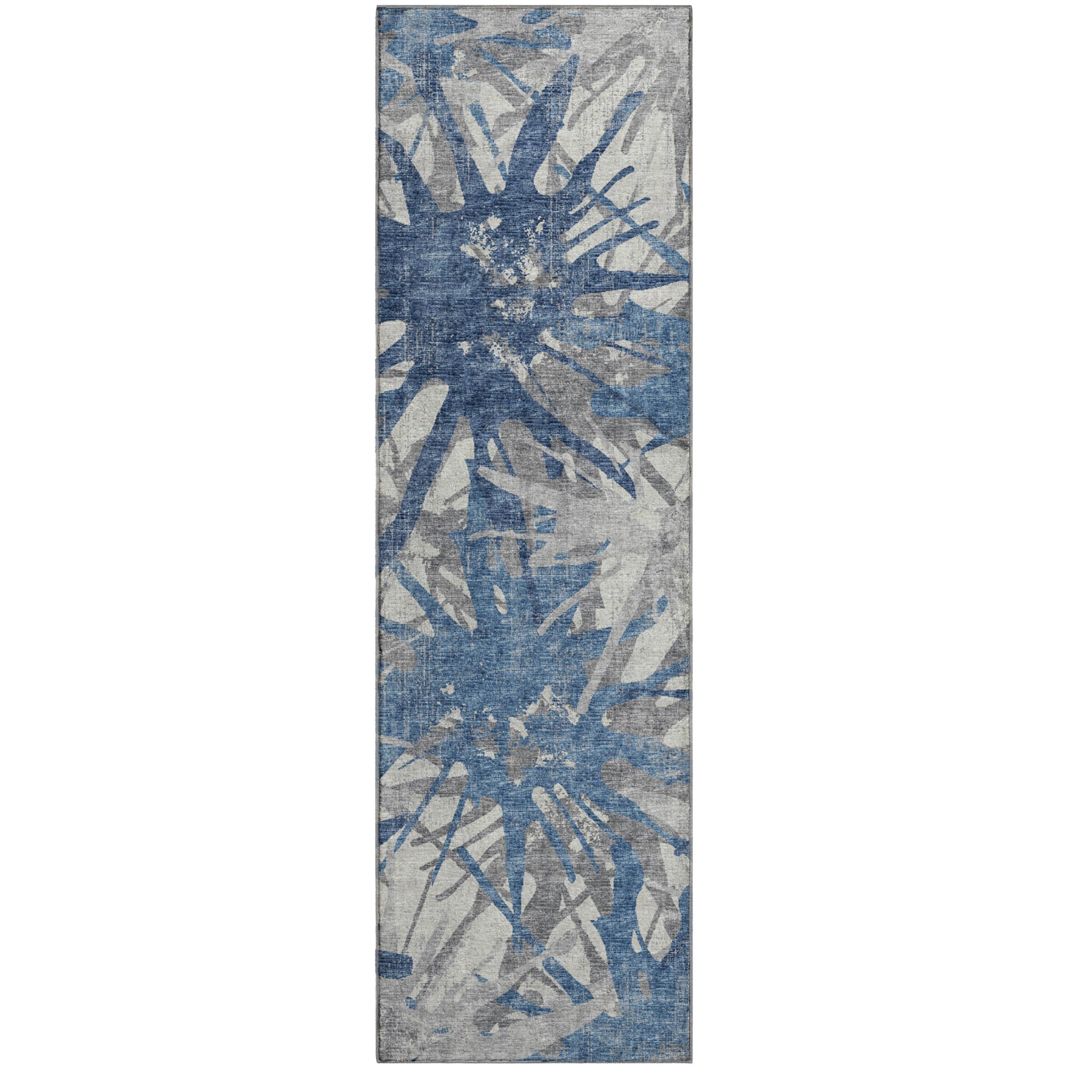 Lisbon Machine Washable Transitional Blue Rug 2'3" x 7'6" #shape_Runner