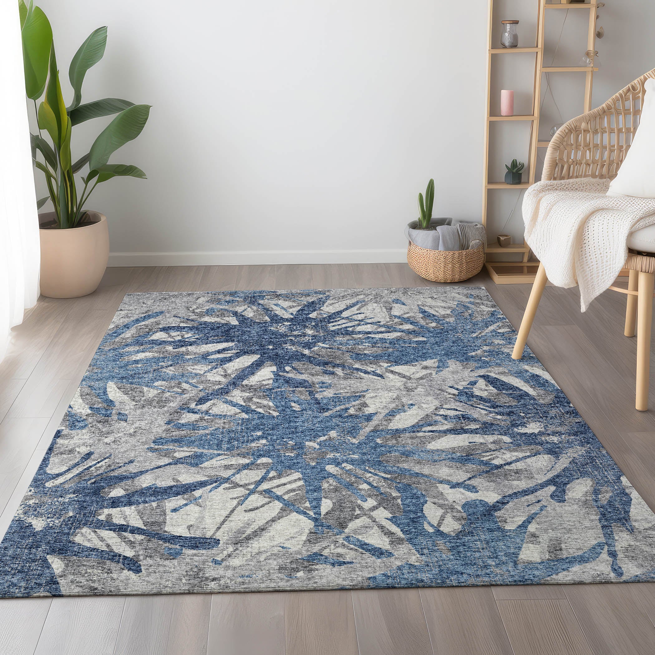 Lisbon Machine Washable Transitional Blue Rug 2'6" x 3'10" #shape_Rectangle