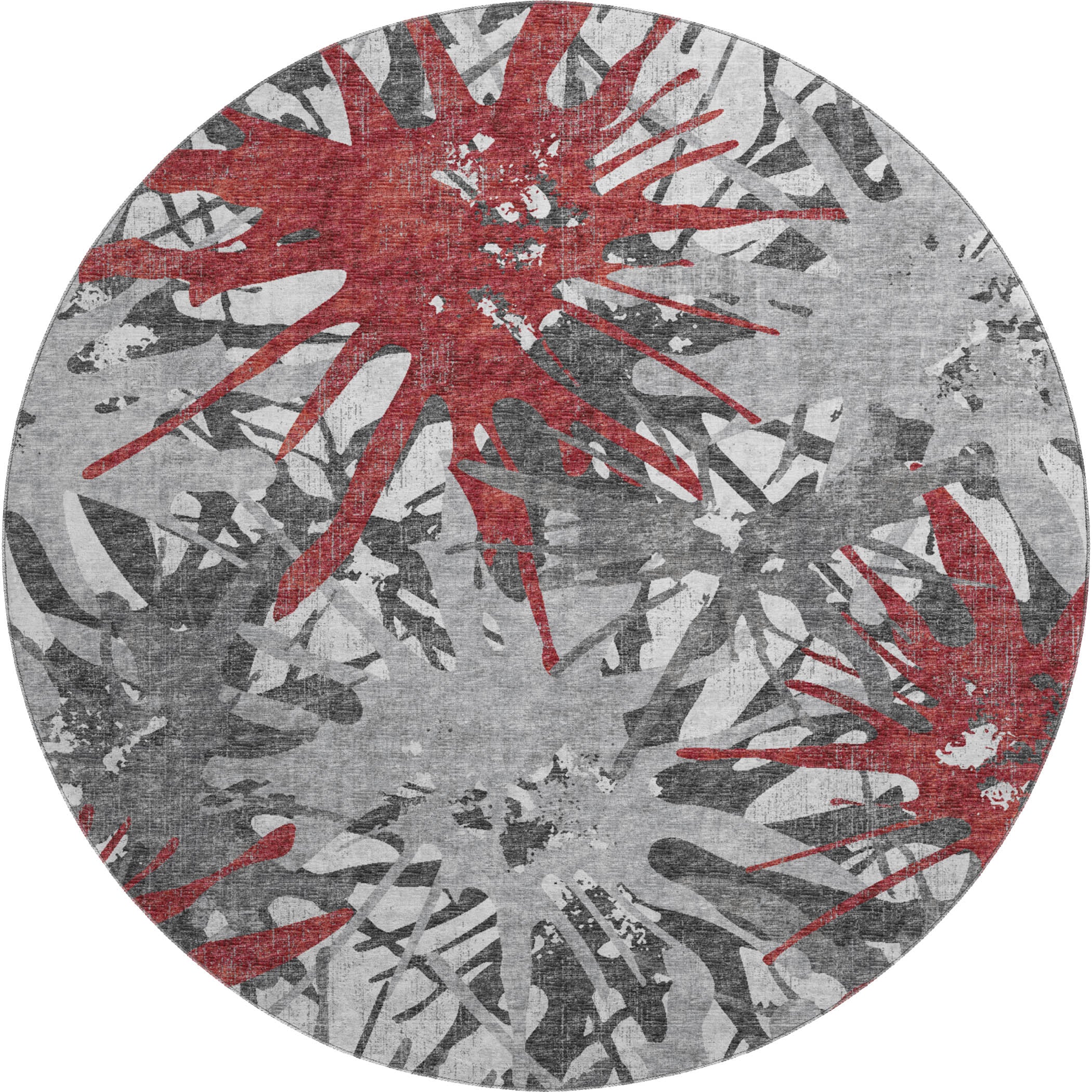 Lisbon Machine Washable Transitional Red Rug 8' x 8' #shape_Round