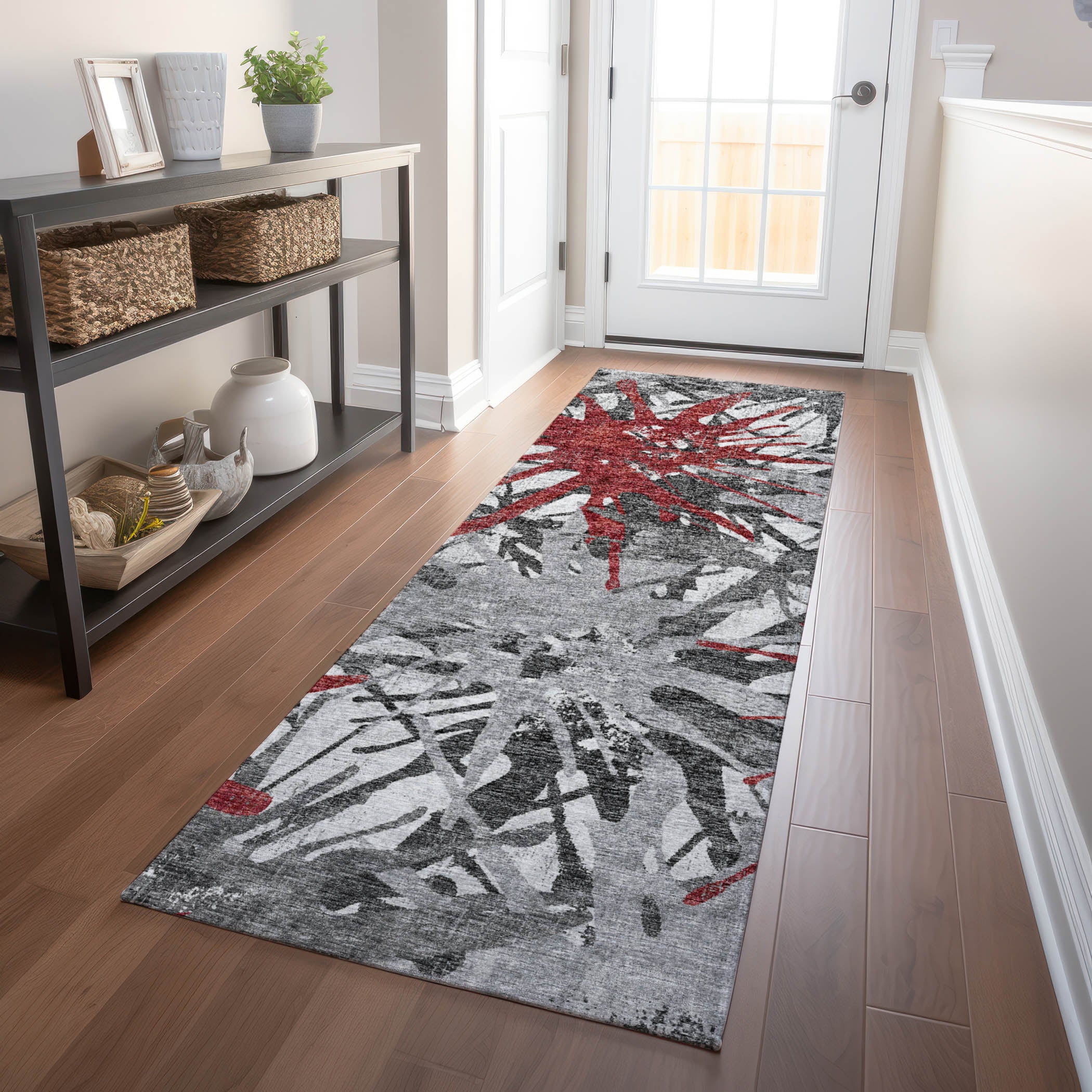 Lisbon Machine Washable Transitional Red Rug 2'3" x 7'6" #shape_Runner
