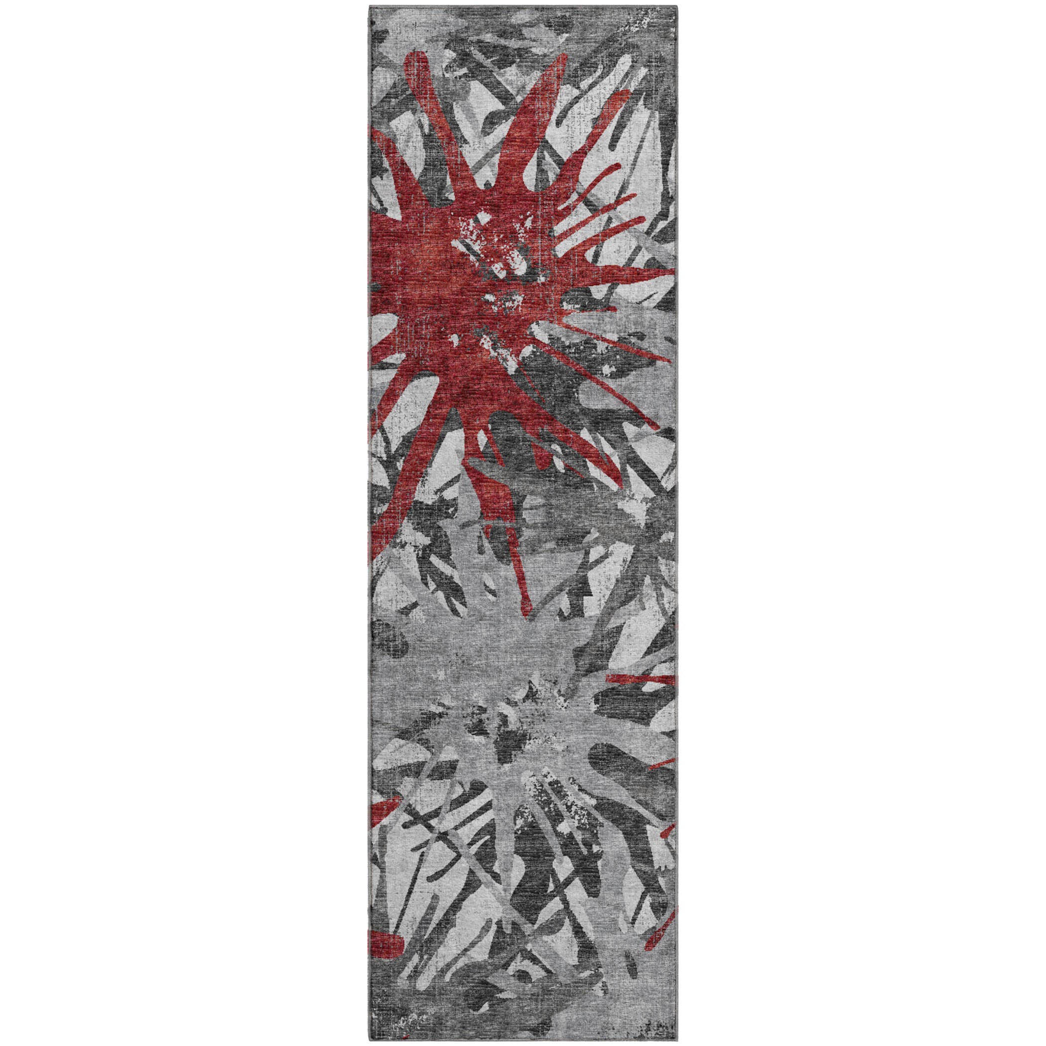 Lisbon Machine Washable Transitional Red Rug 2'3" x 7'6" #shape_Runner