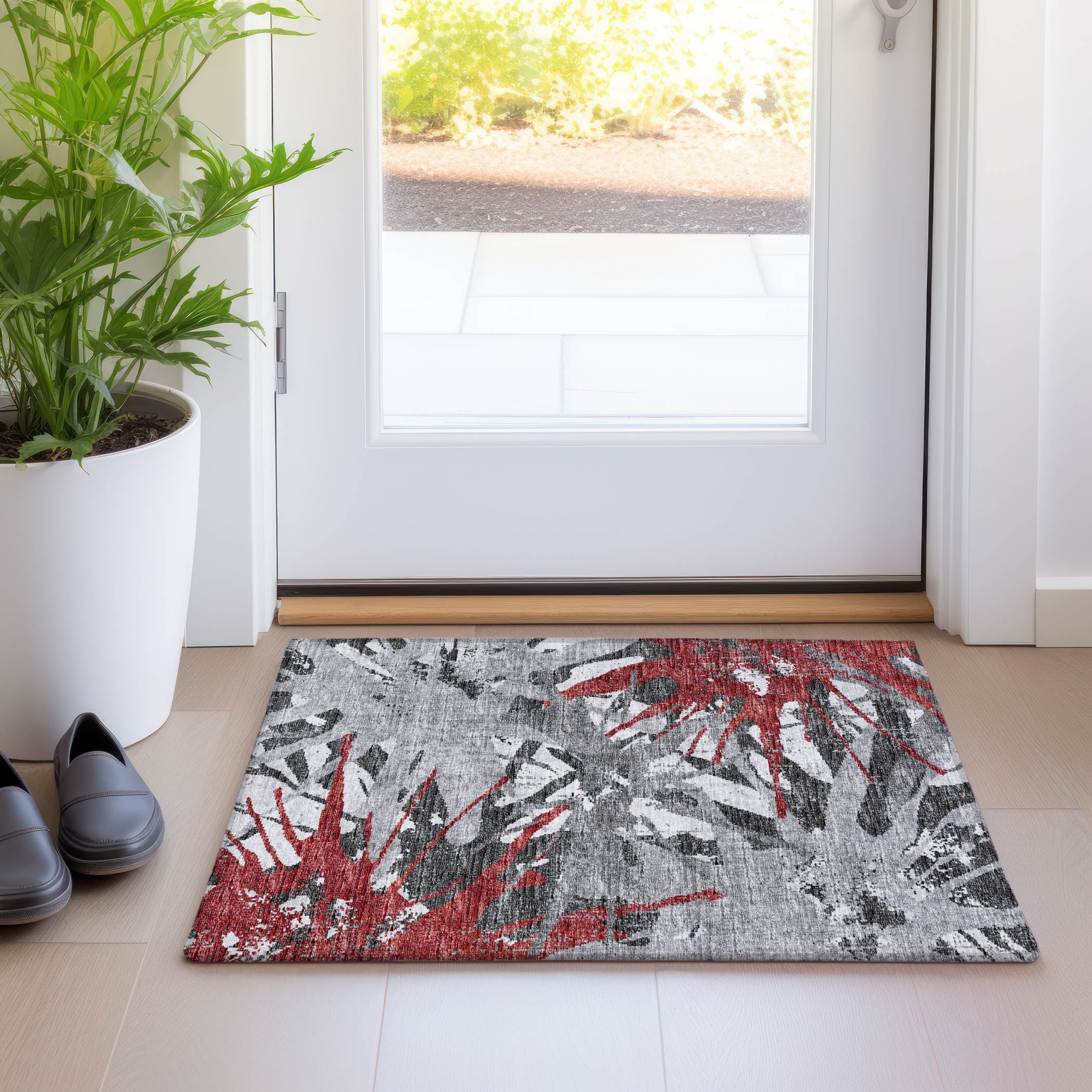 Lisbon Machine Washable Transitional Red Rug 1'8" x 2'6" #shape_Rectangle