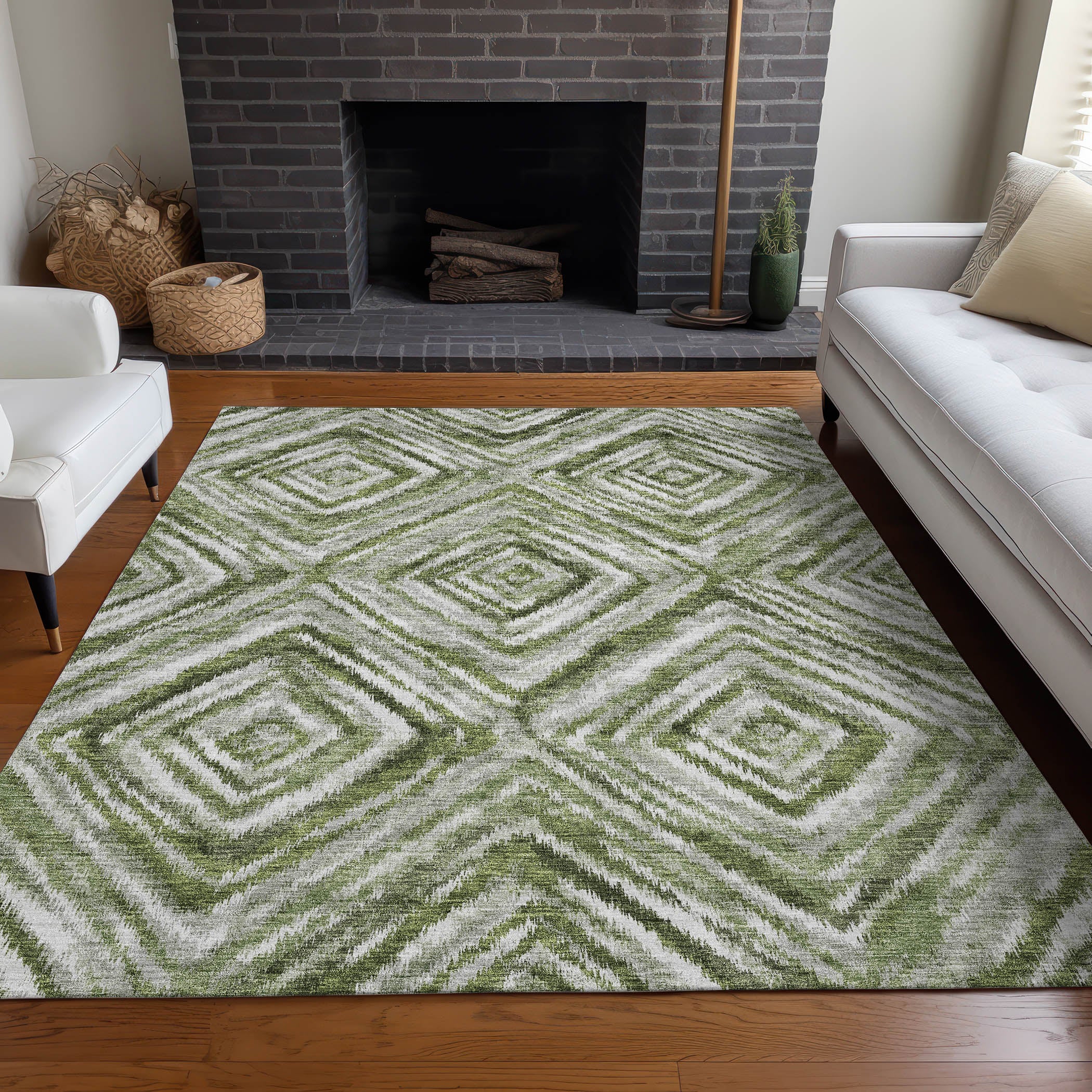 Cartagena Machine Washable Transitional Aloe Green Rug 2'6" x 3'10" #shape_Rectangle