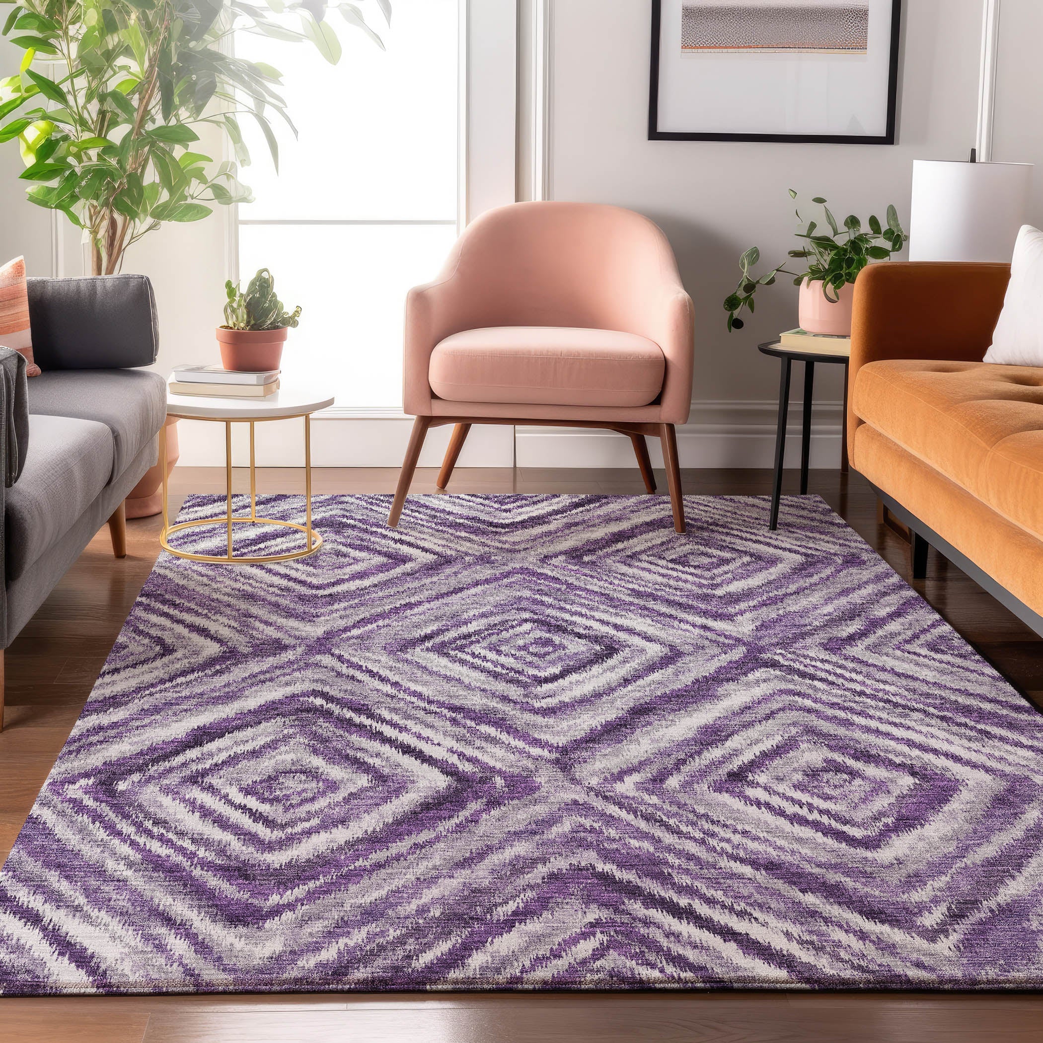 Cartagena Machine Washable Transitional Purple Rug 2'6" x 3'10" #shape_Rectangle