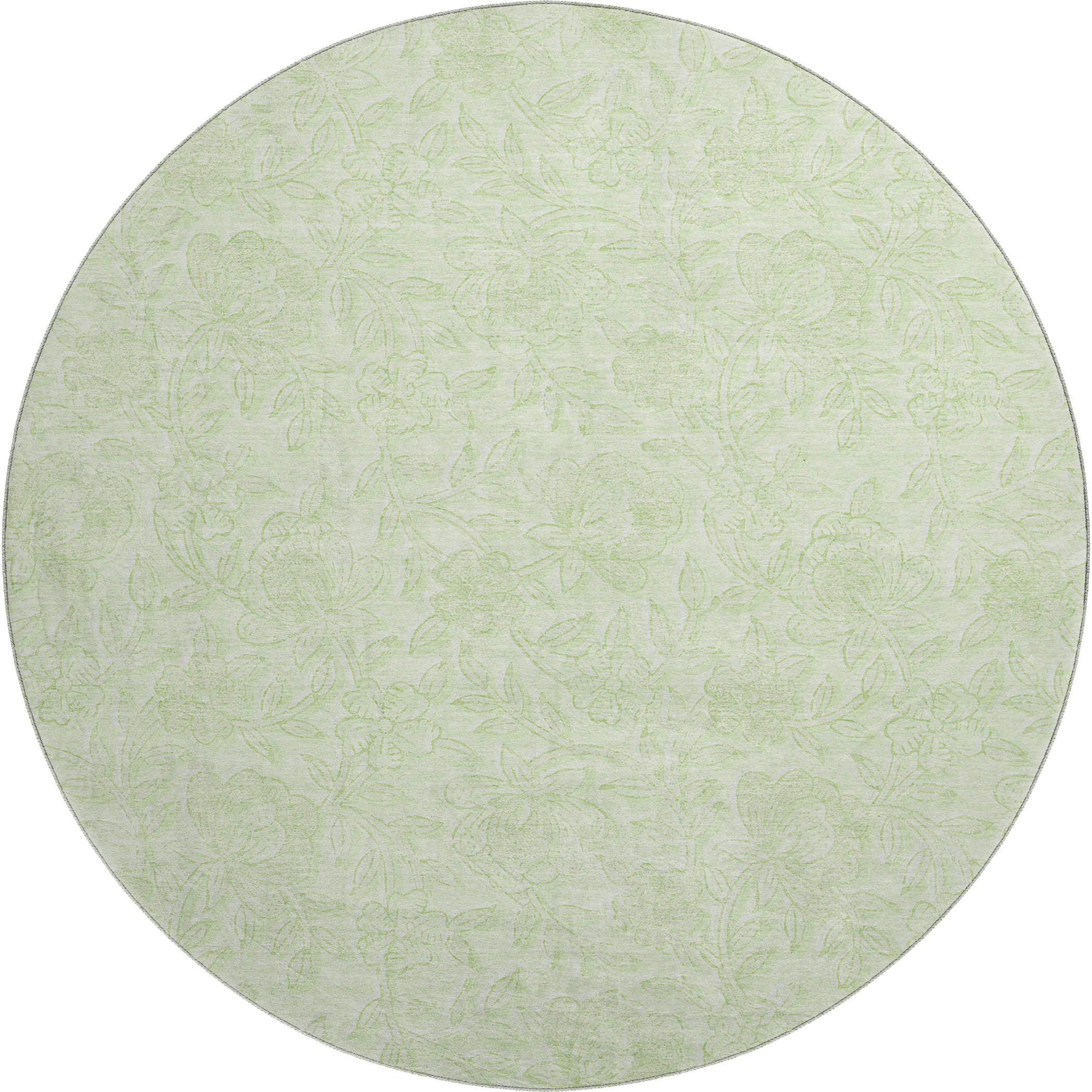 Cusco Machine Washable Transitional Aloe Green Rug 8' x 8' #shape_Round