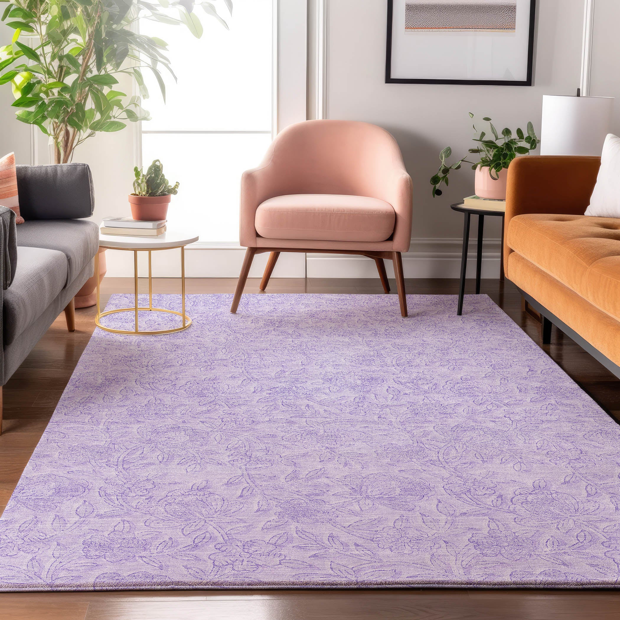 Cusco Machine Washable Transitional Lilac Purple Rug 2'6" x 3'10" #shape_Rectangle