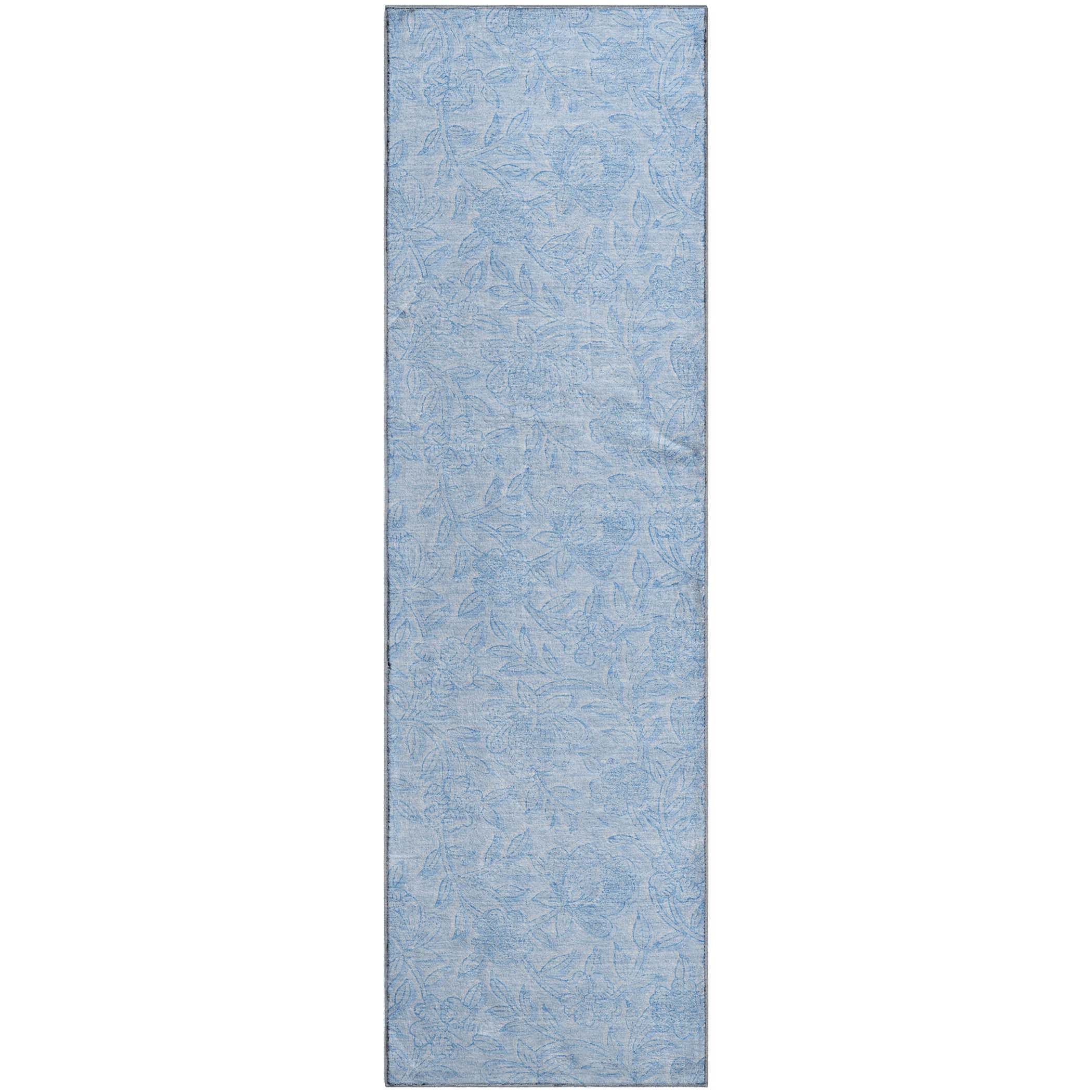 Cusco Machine Washable Transitional Sky Blue Rug 2'3" x 7'6" #shape_Runner