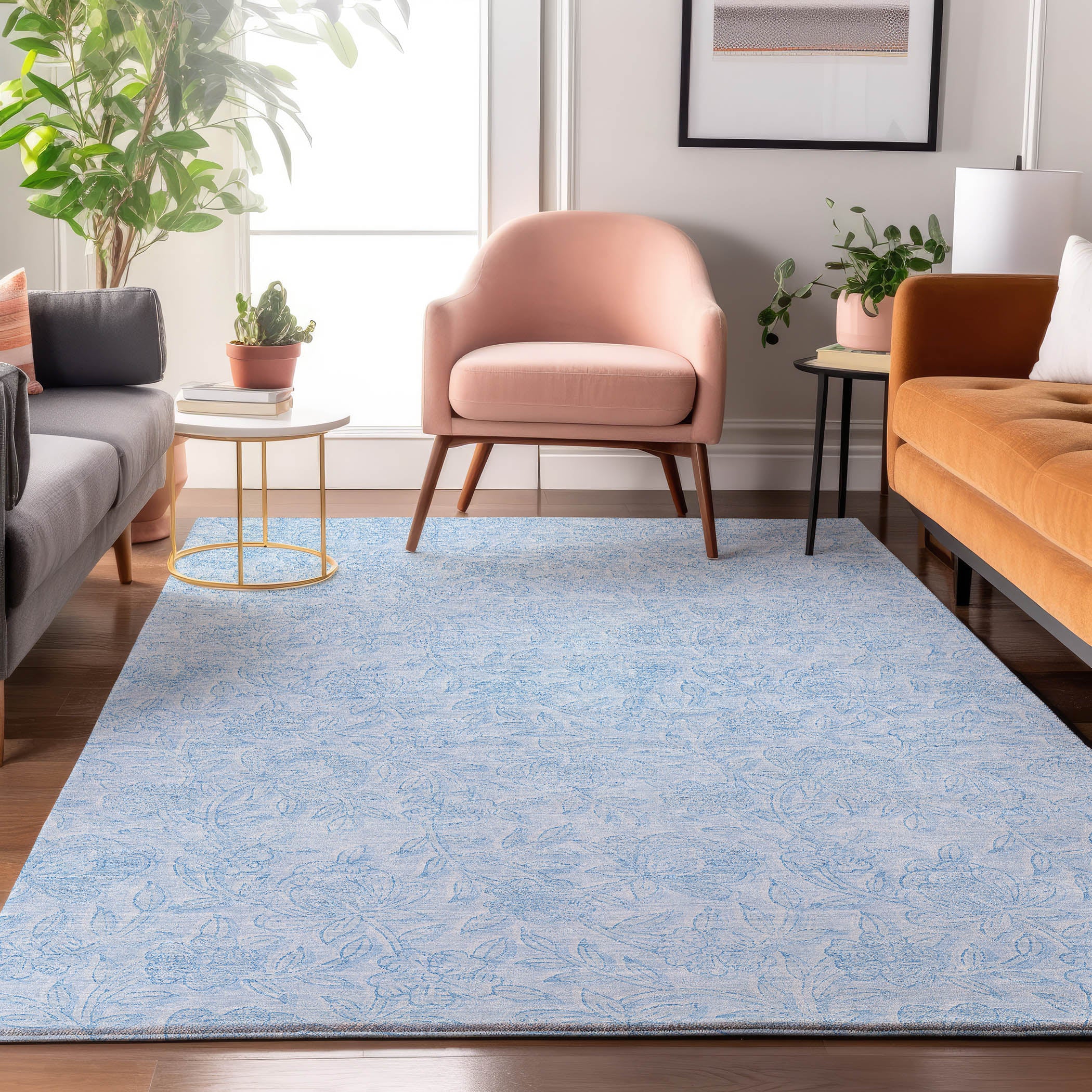Cusco Machine Washable Transitional Sky Blue Rug 2'6" x 3'10" #shape_Rectangle