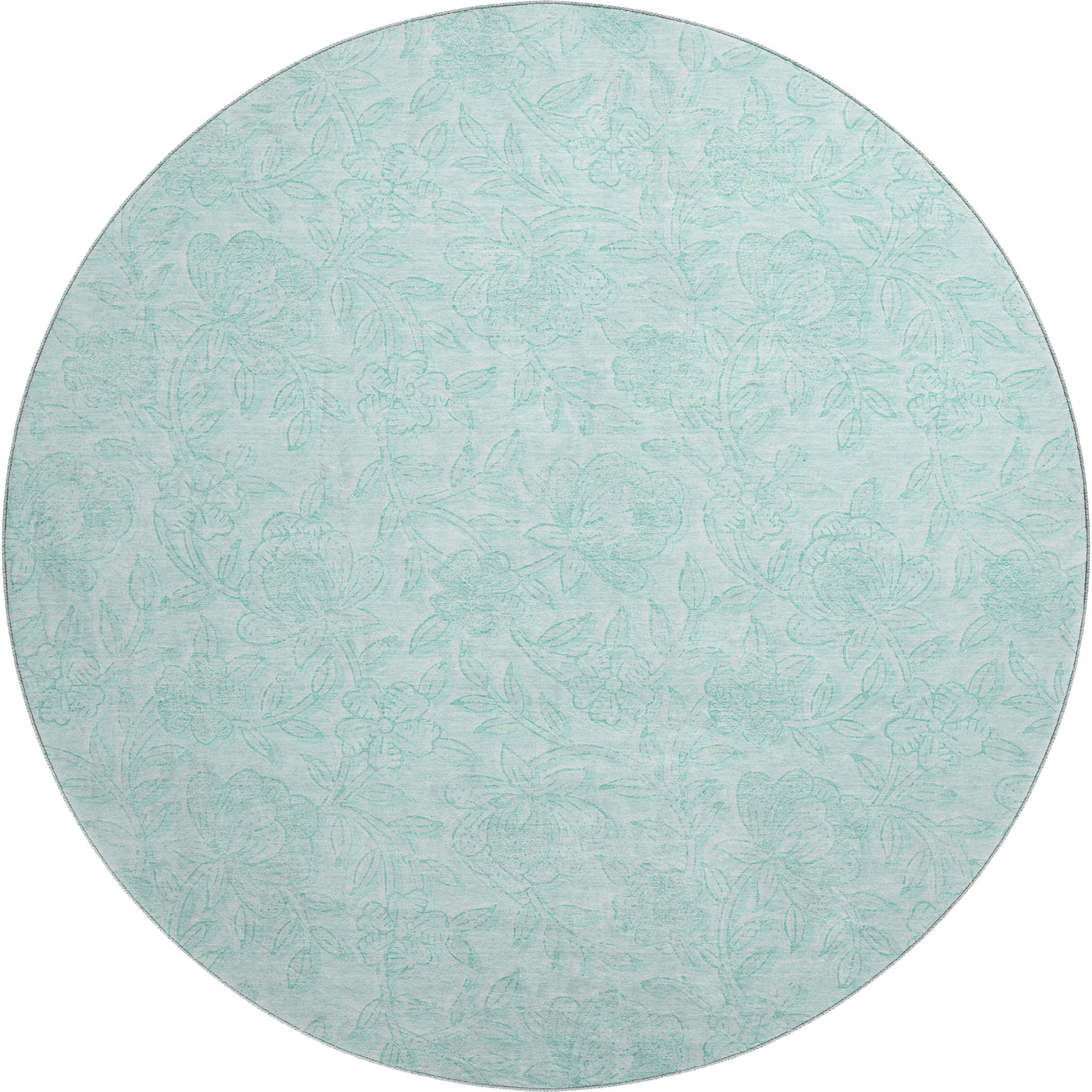 Cusco Machine Washable Transitional Teal Rug 8' x 8' #shape_Round