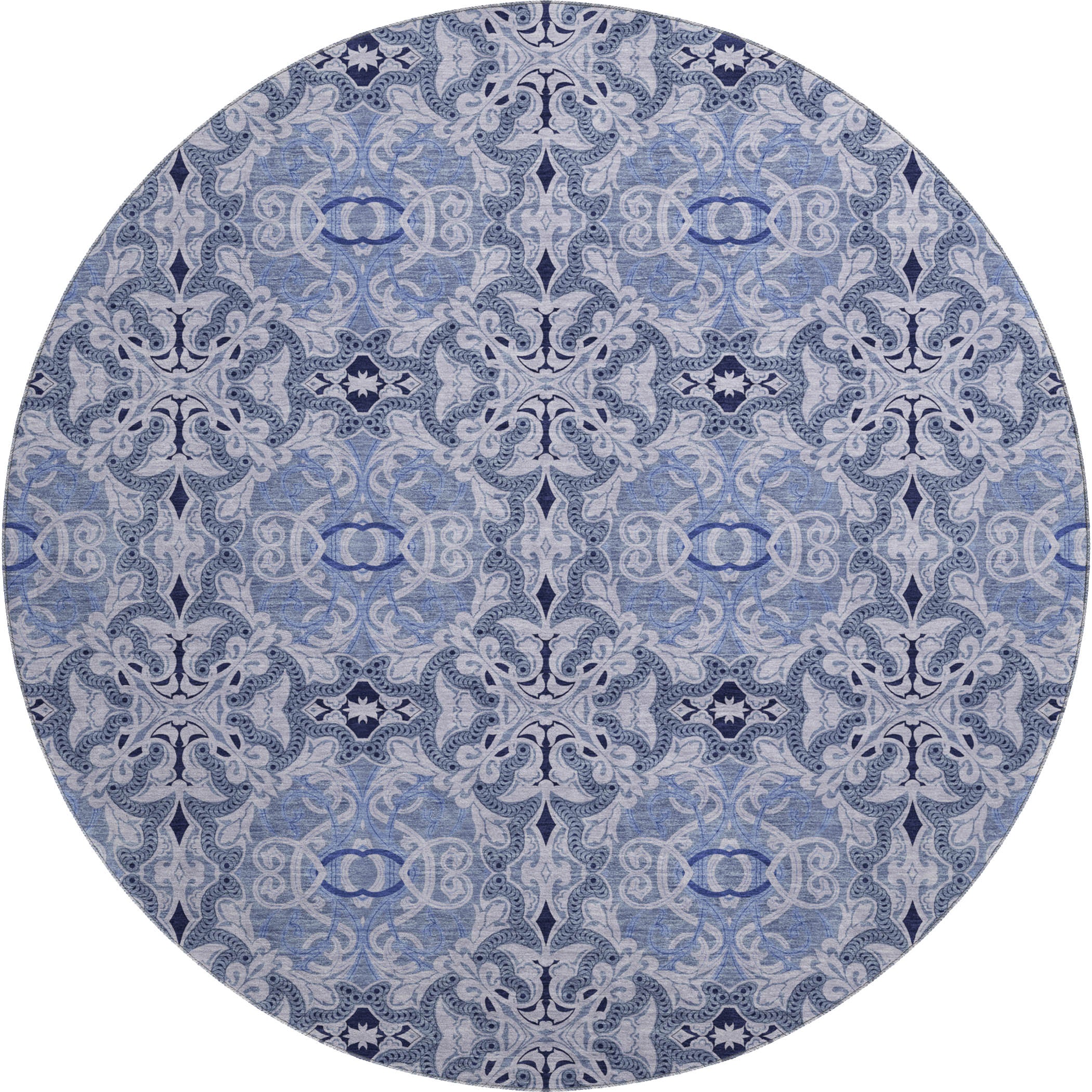 Seville Machine Washable Transitional Blue Rug 8' x 8' #shape_Round