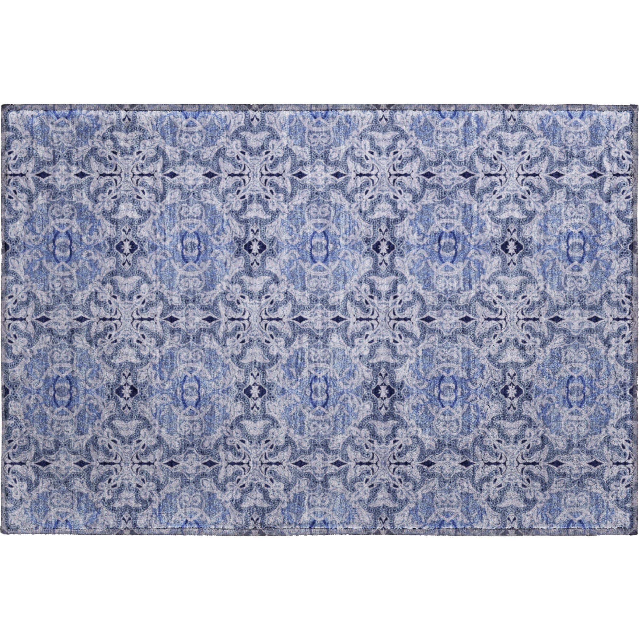 Seville Machine Washable Transitional Blue Rug 1'8" x 2'6" #shape_Rectangle