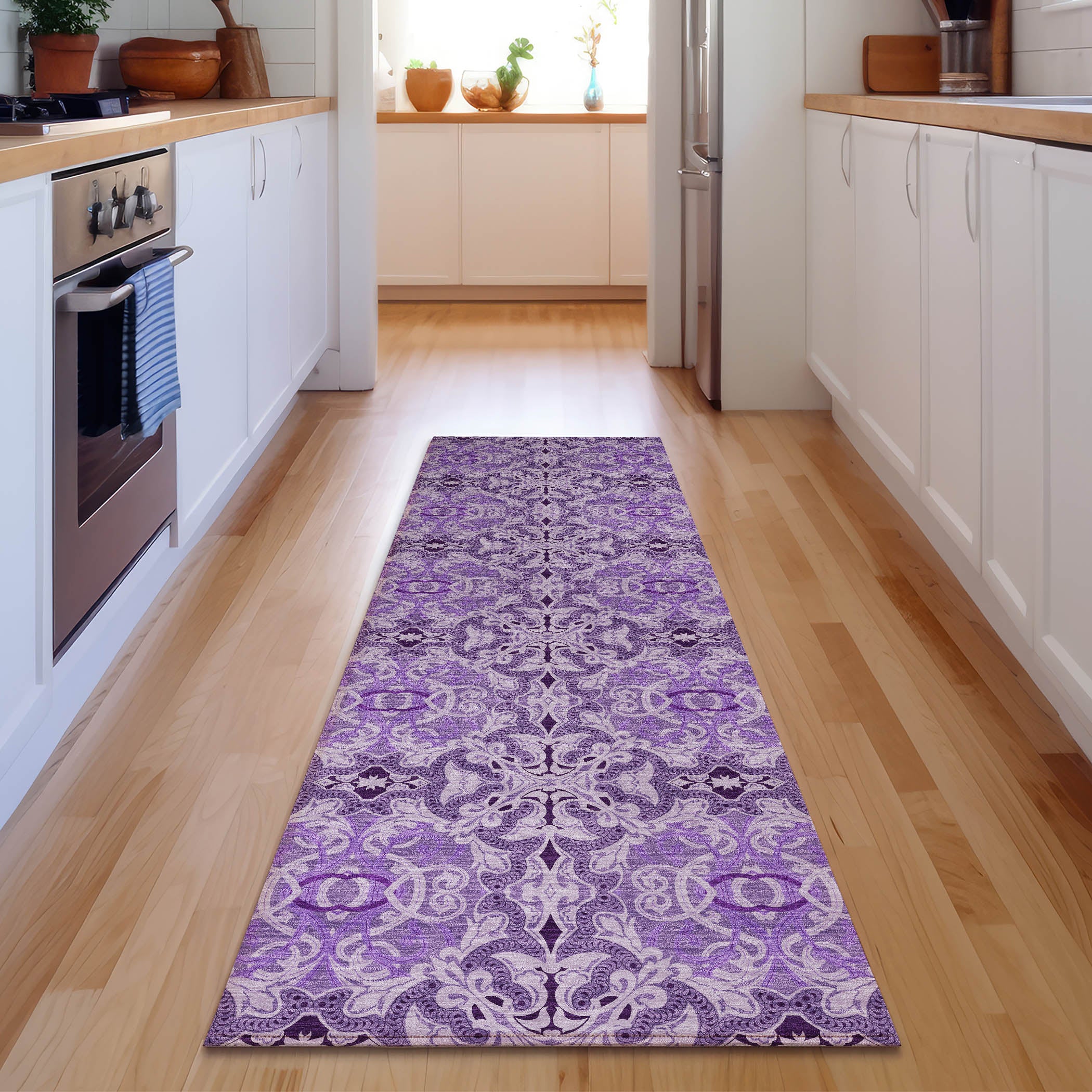 Seville Machine Washable Transitional Purple Rug 2'3" x 7'6" #shape_Runner