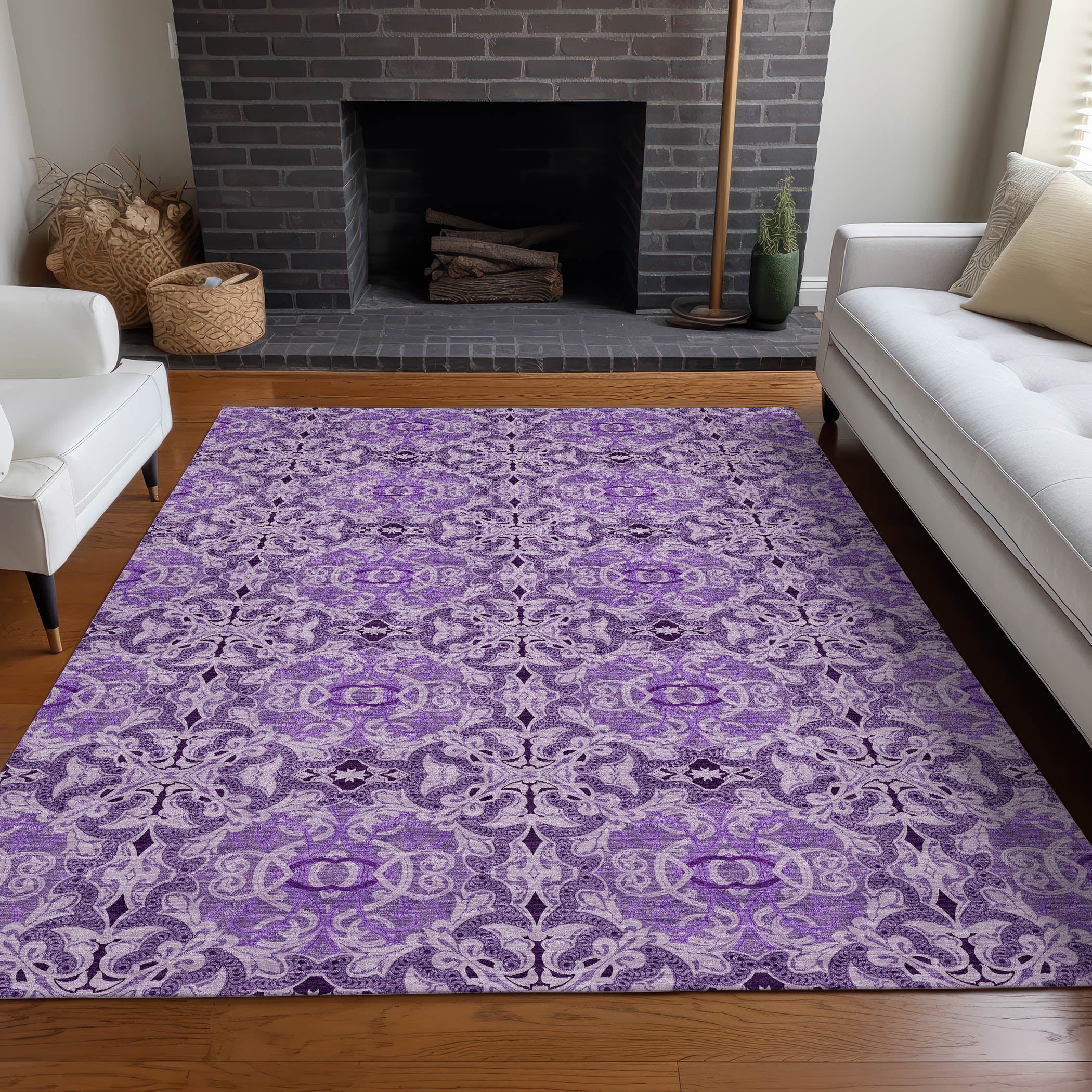 Seville Machine Washable Transitional Purple Rug 2'6" x 3'10" #shape_Rectangle