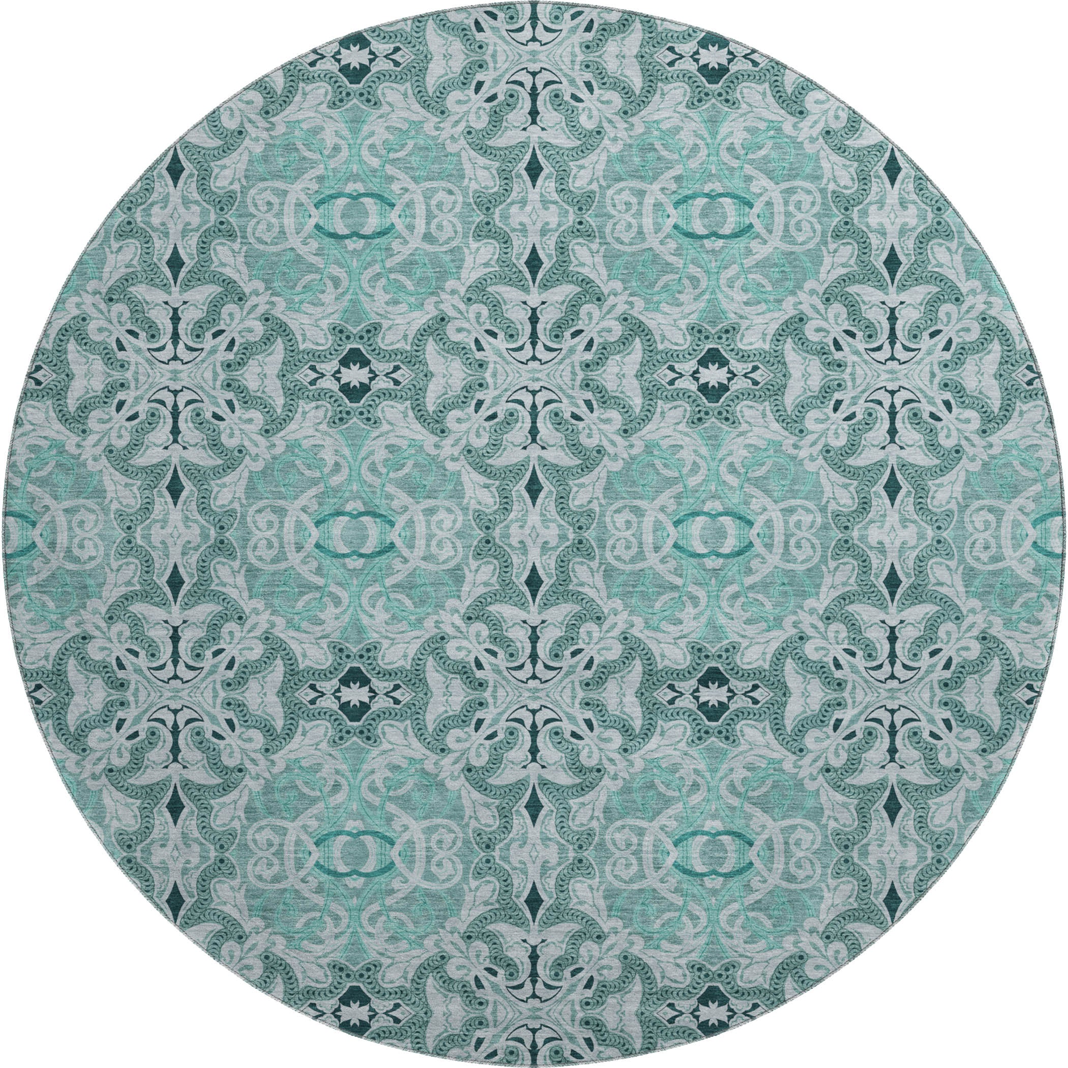 Seville Machine Washable Transitional Teal Rug 8' x 8' #shape_Round