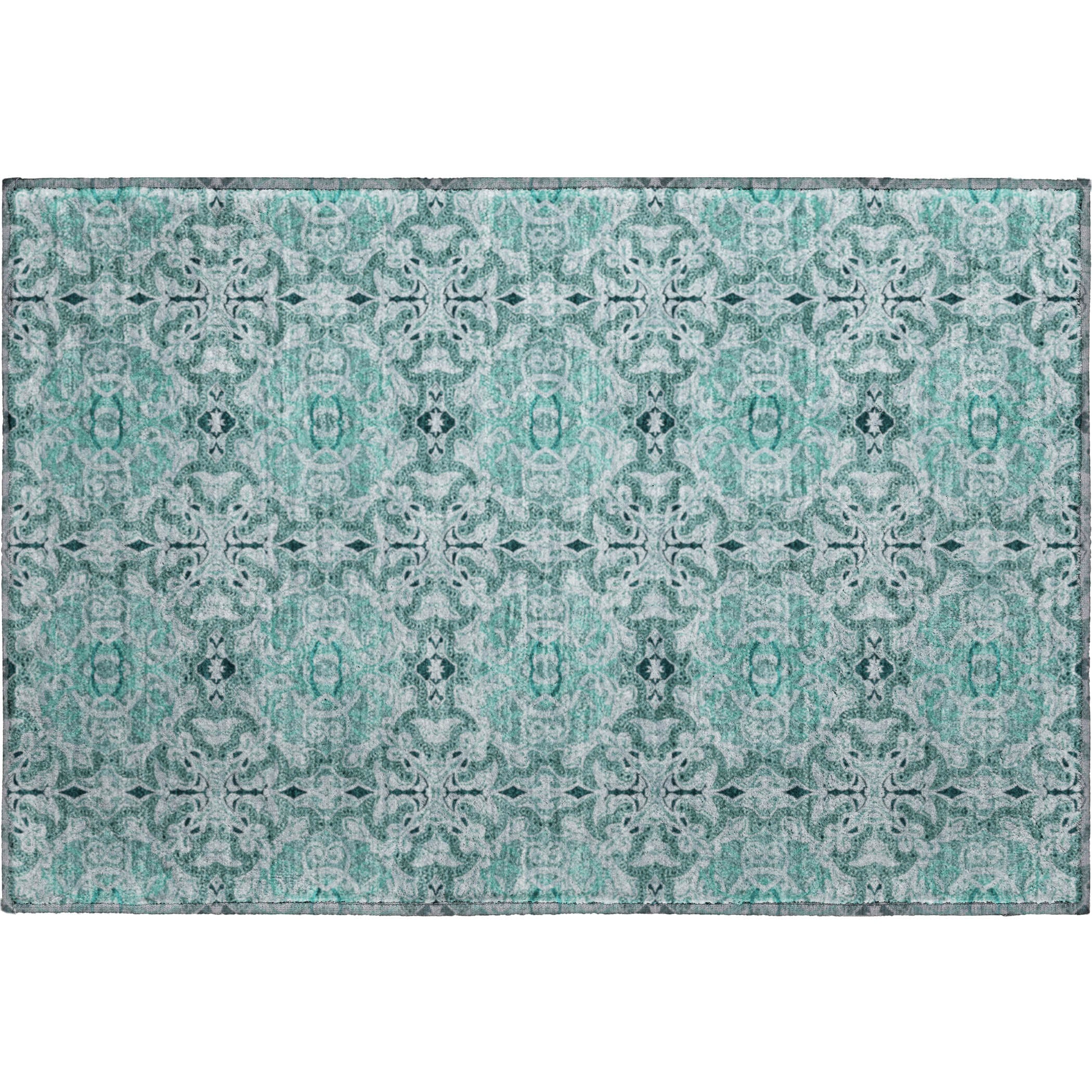 Seville Machine Washable Transitional Teal Rug 1'8" x 2'6" #shape_Rectangle