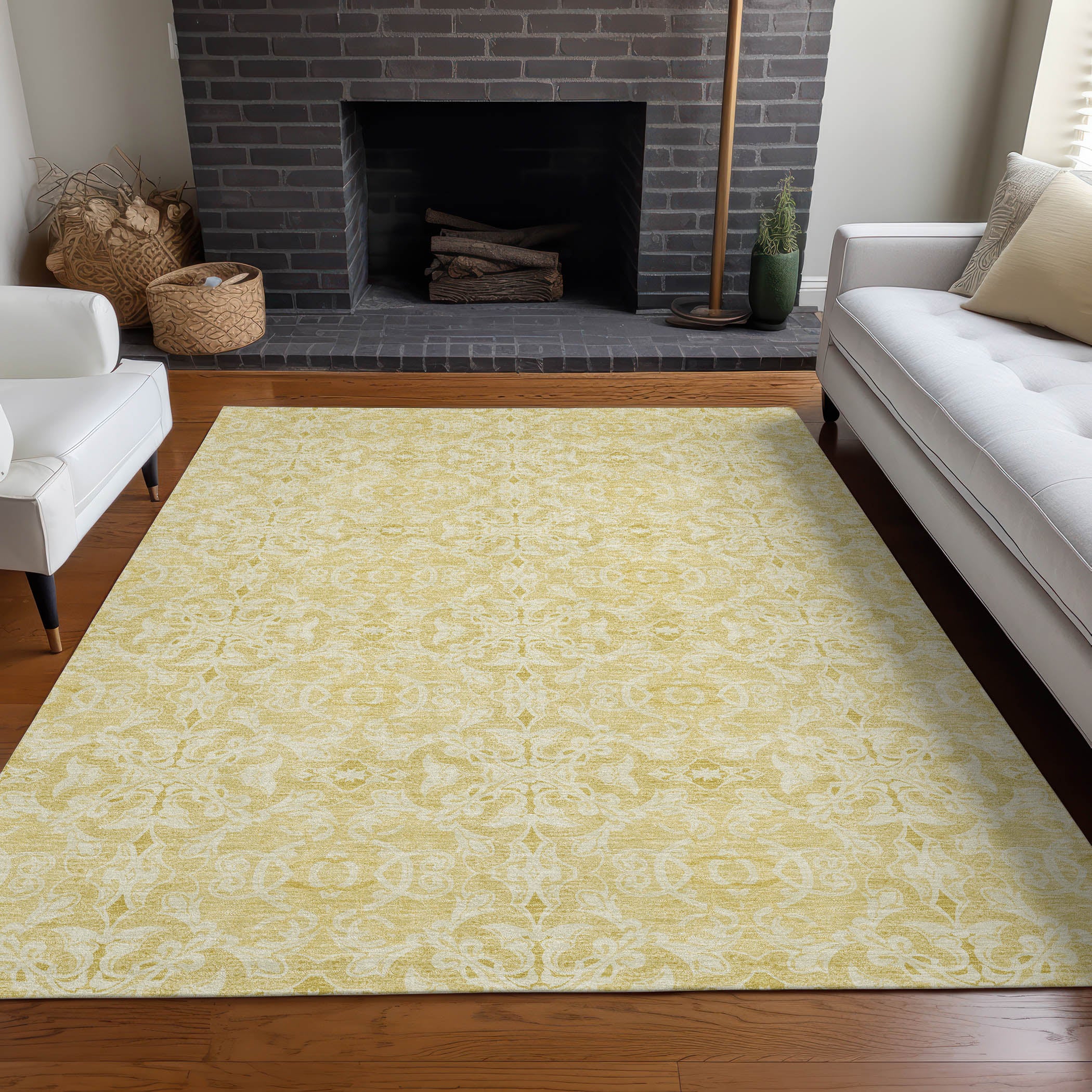 Kathmandu Machine Washable Transitional Gold Rug 2'6" x 3'10" #shape_Rectangle