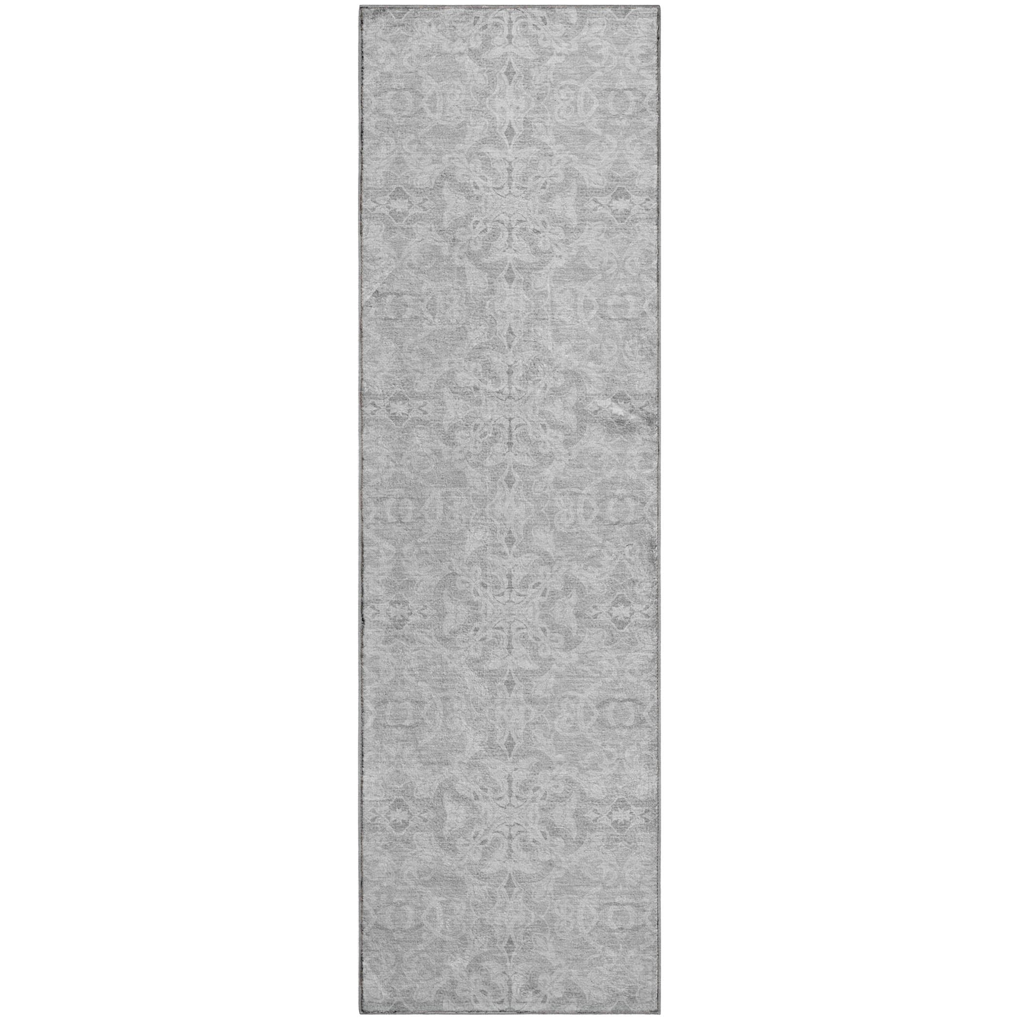 Kathmandu Machine Washable Transitional Silver Gray Rug 2'3" x 7'6" #shape_Runner