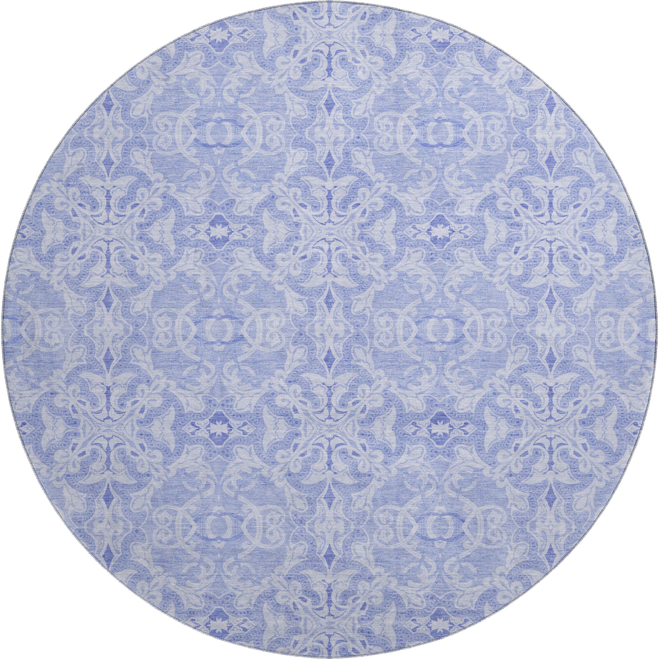 Kathmandu Machine Washable Transitional Sky Blue Rug 8' x 8' #shape_Round