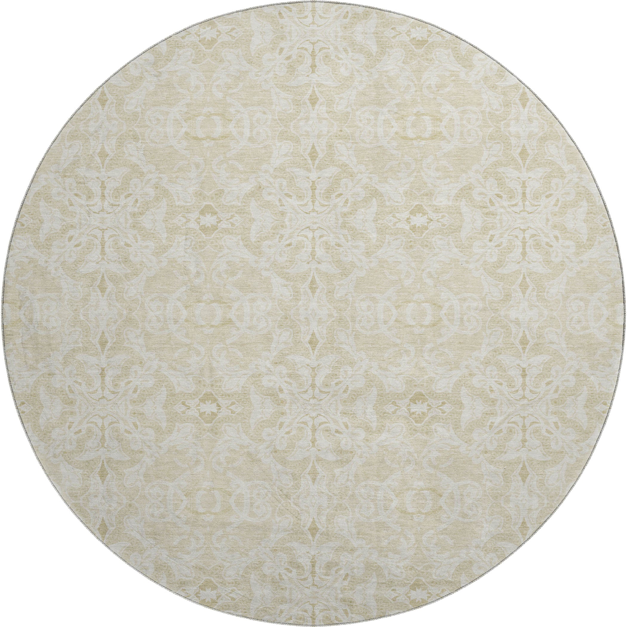 Kathmandu Machine Washable Transitional Tan Brown Rug 8' x 8' #shape_Round