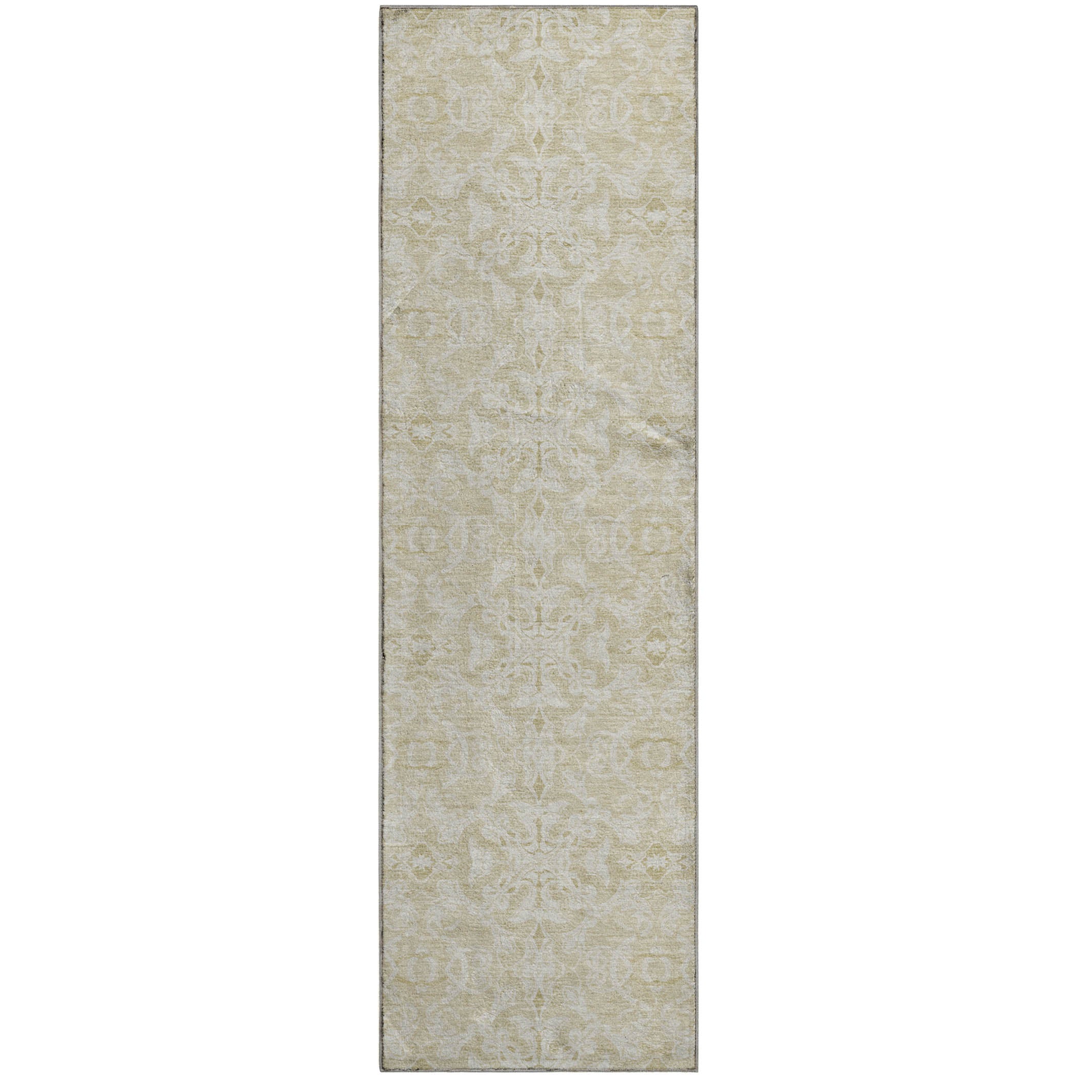Kathmandu Machine Washable Transitional Tan Brown Rug 2'3" x 7'6" #shape_Runner