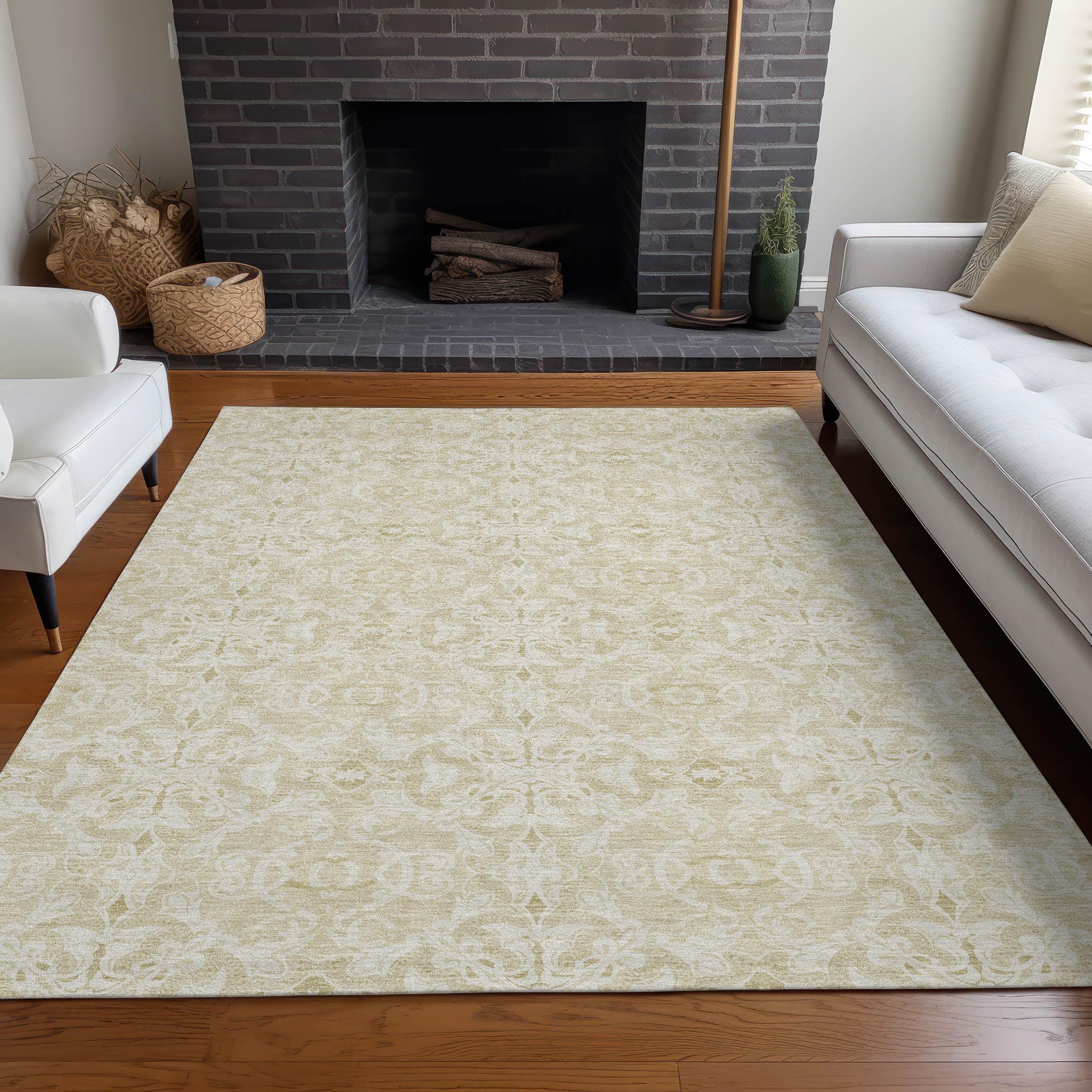 Kathmandu Machine Washable Transitional Tan Brown Rug 2'6" x 3'10" #shape_Rectangle