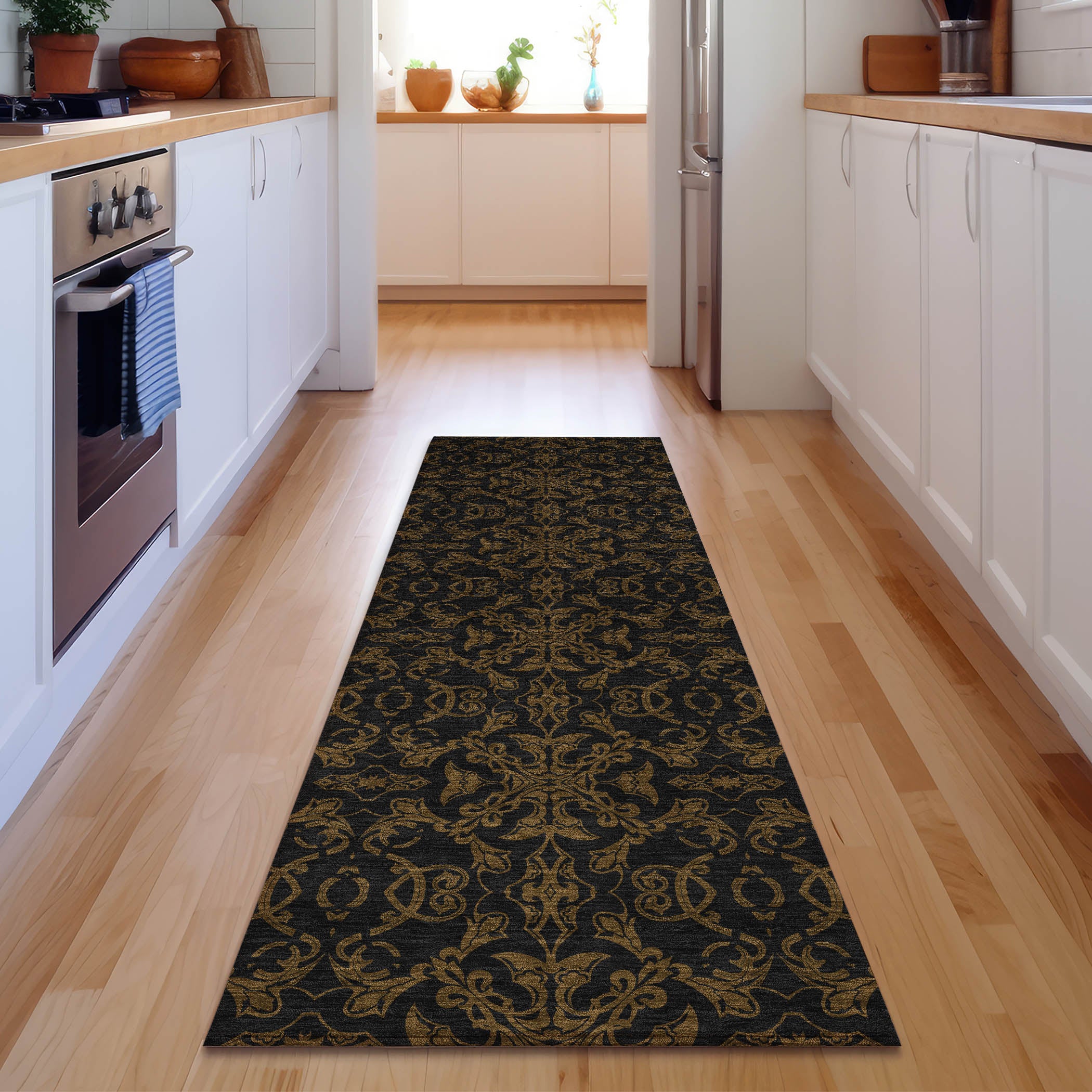 Rome Machine Washable Transitional Brown Rug 2'3" x 7'6" #shape_Runner